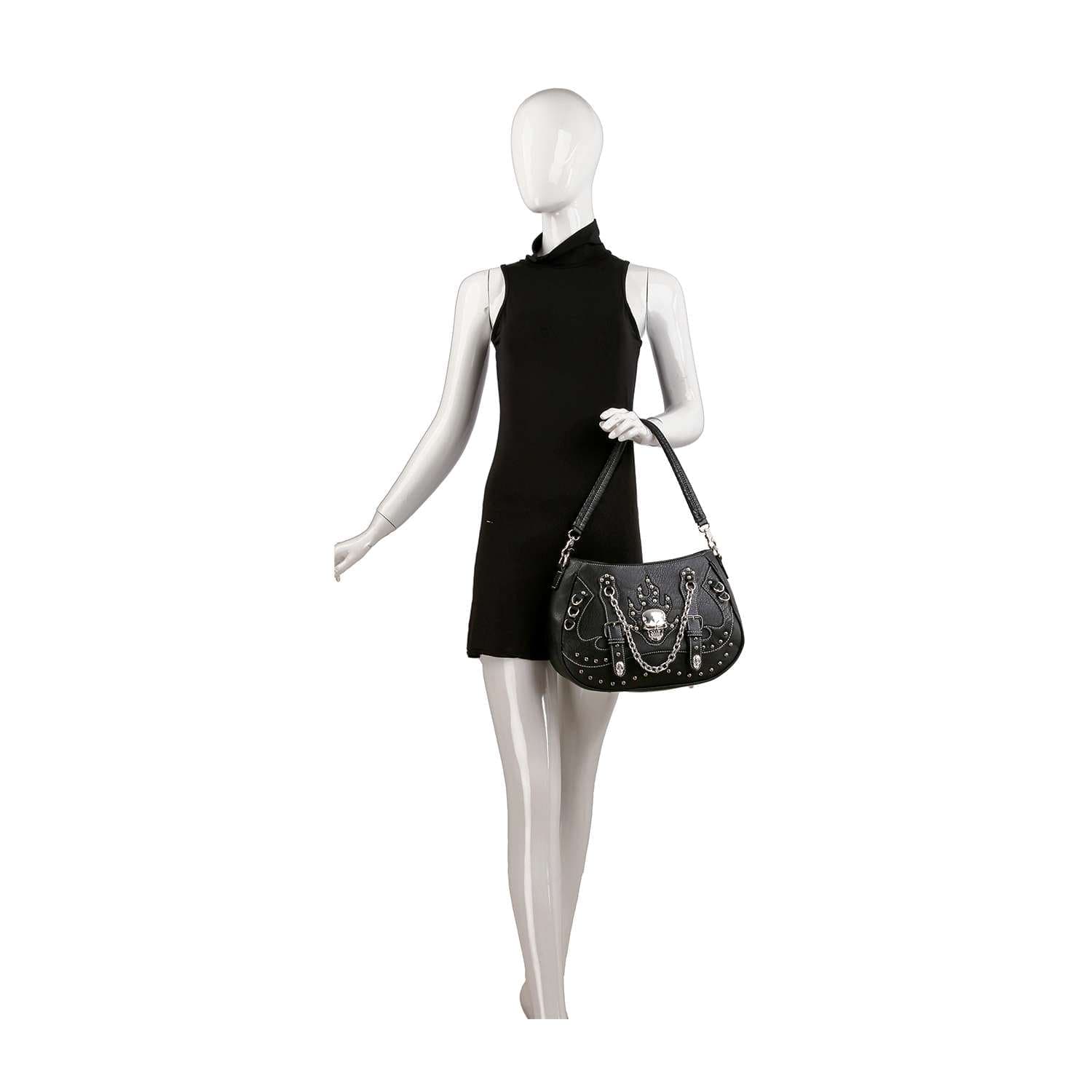 Stud and Chain Accented Skull Hobo Handbag
