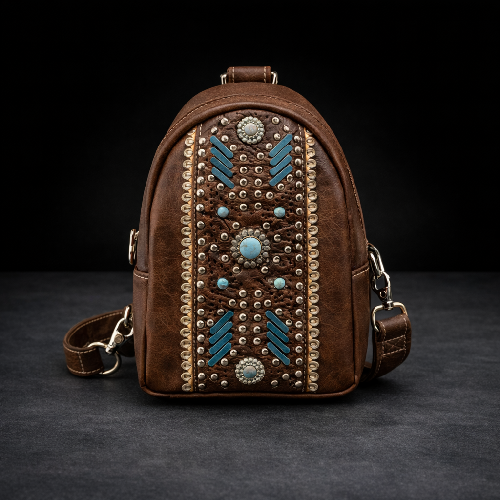 Leather Western Sling Bag: Turquoise Studded Crossbody Purse for Everyday Wear