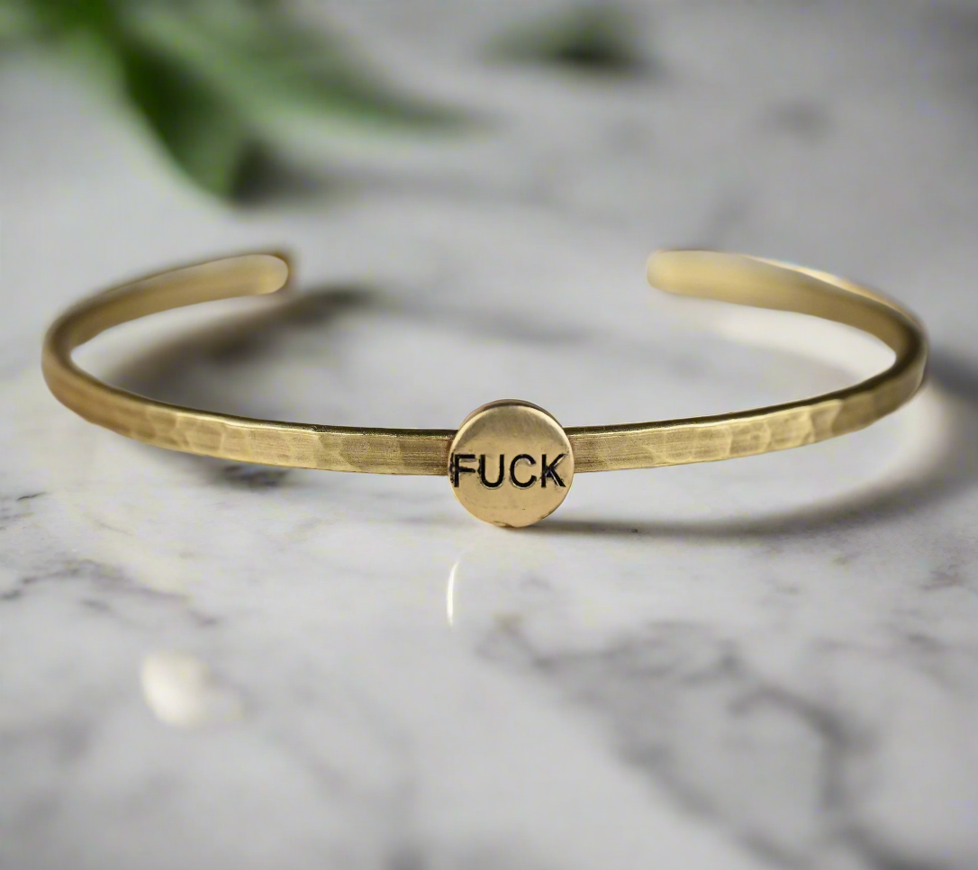 Thin Brass Cuff w/ Stamped Brass Fuck