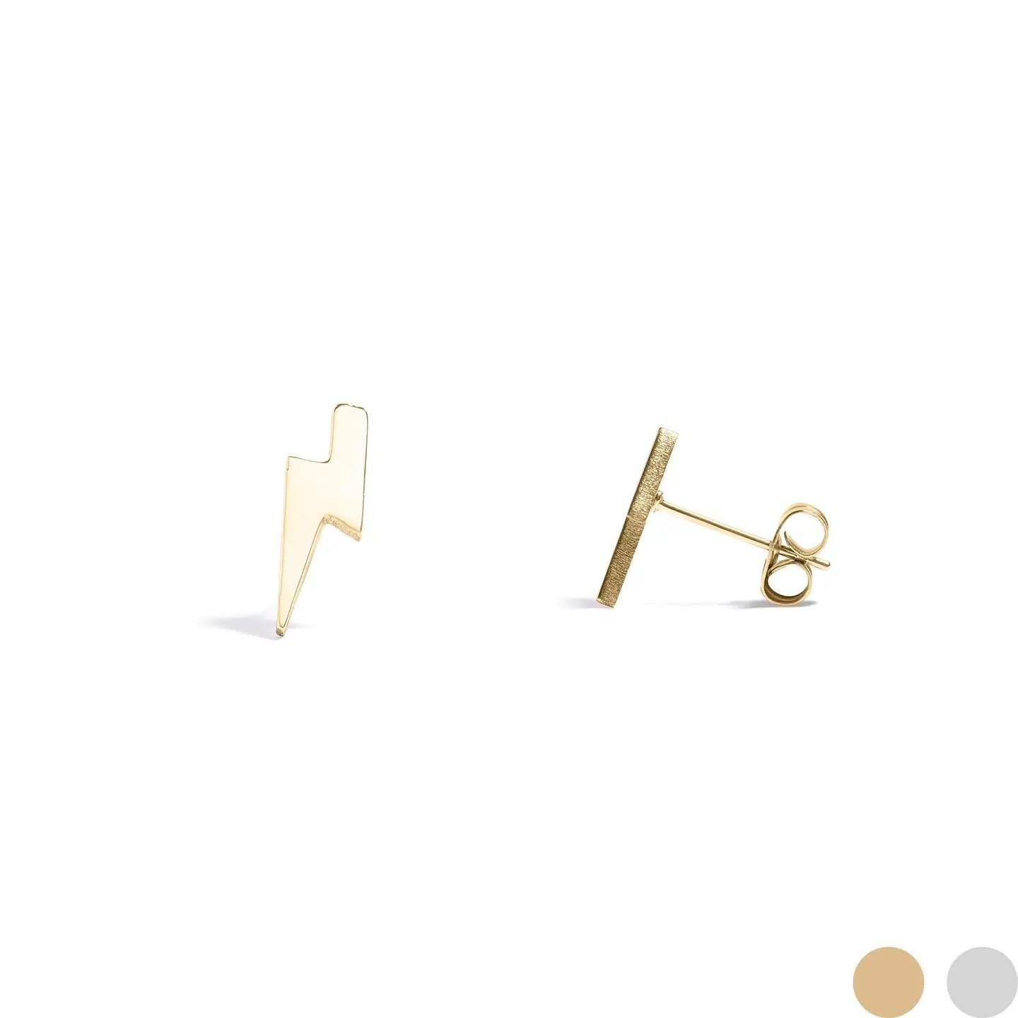 Gold or Silver Lightning Bolt Stud Earrings: Hypoallergenic Everyday Jewelry for Biker Women