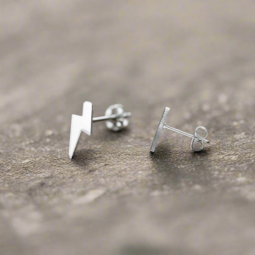 Gold or Silver Lightning Bolt Stud Earrings: Hypoallergenic Everyday Jewelry for Biker Women