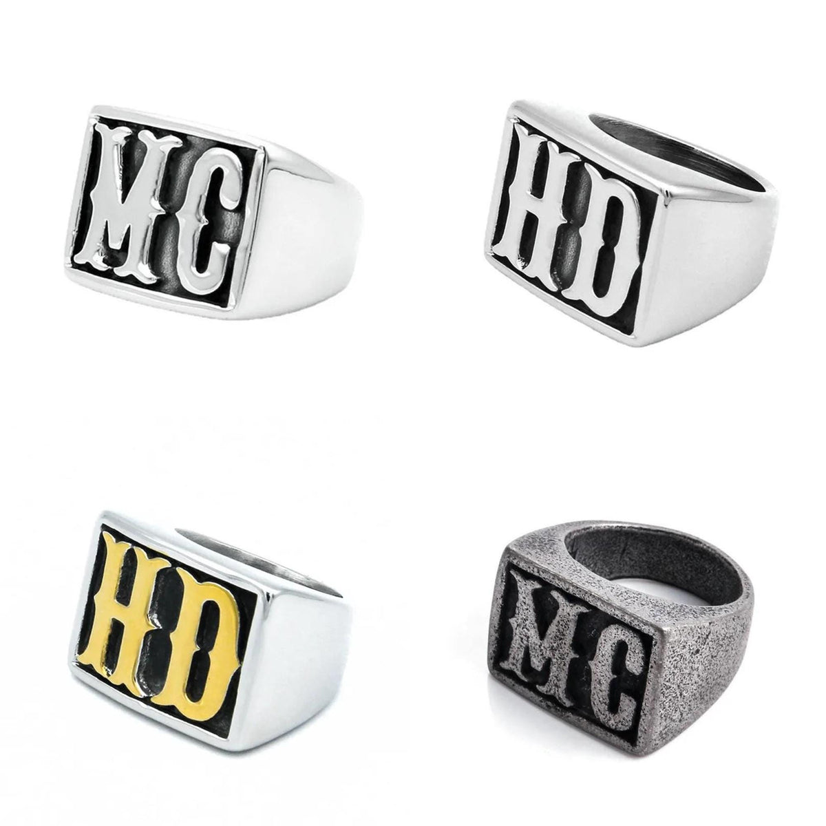HD or MC Stainless Steel Biker Ring in Gold or Silver Finish
