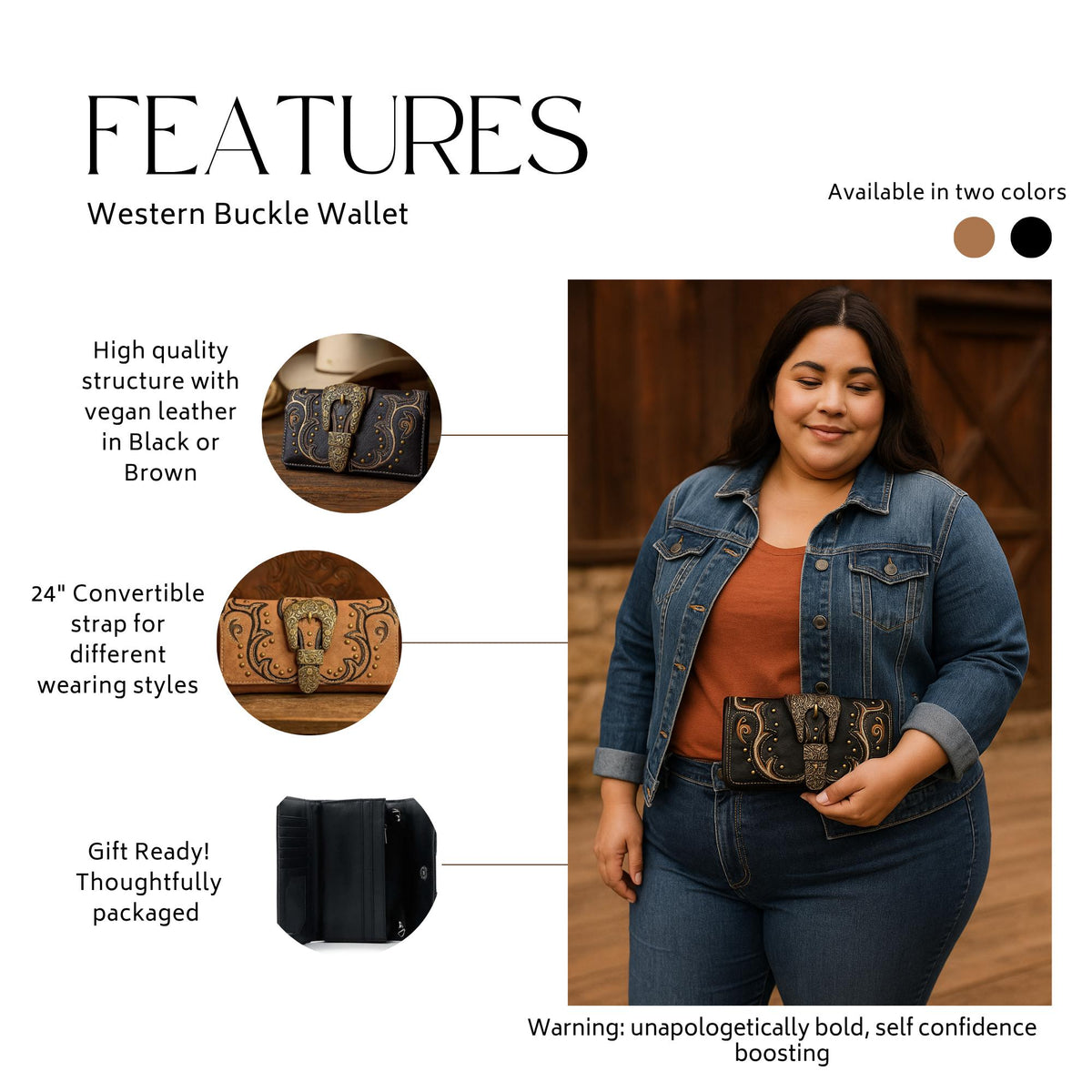 Tooled Leather Buckle Crossbody Wallet: Western Trifold Purse for Phone and Cards