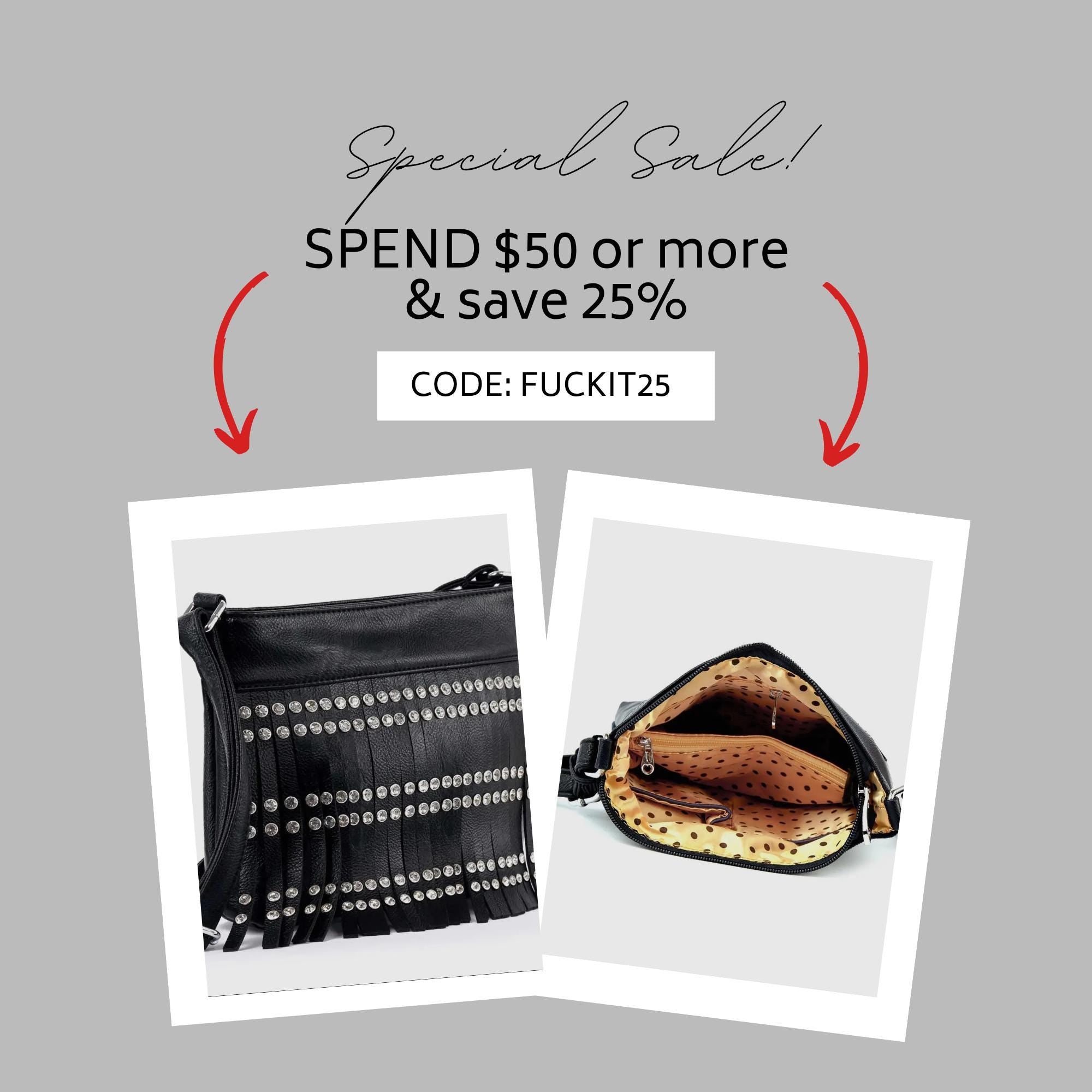 Black Leather Fringe Crossbody: Studded Rocker Boho Statement Bag