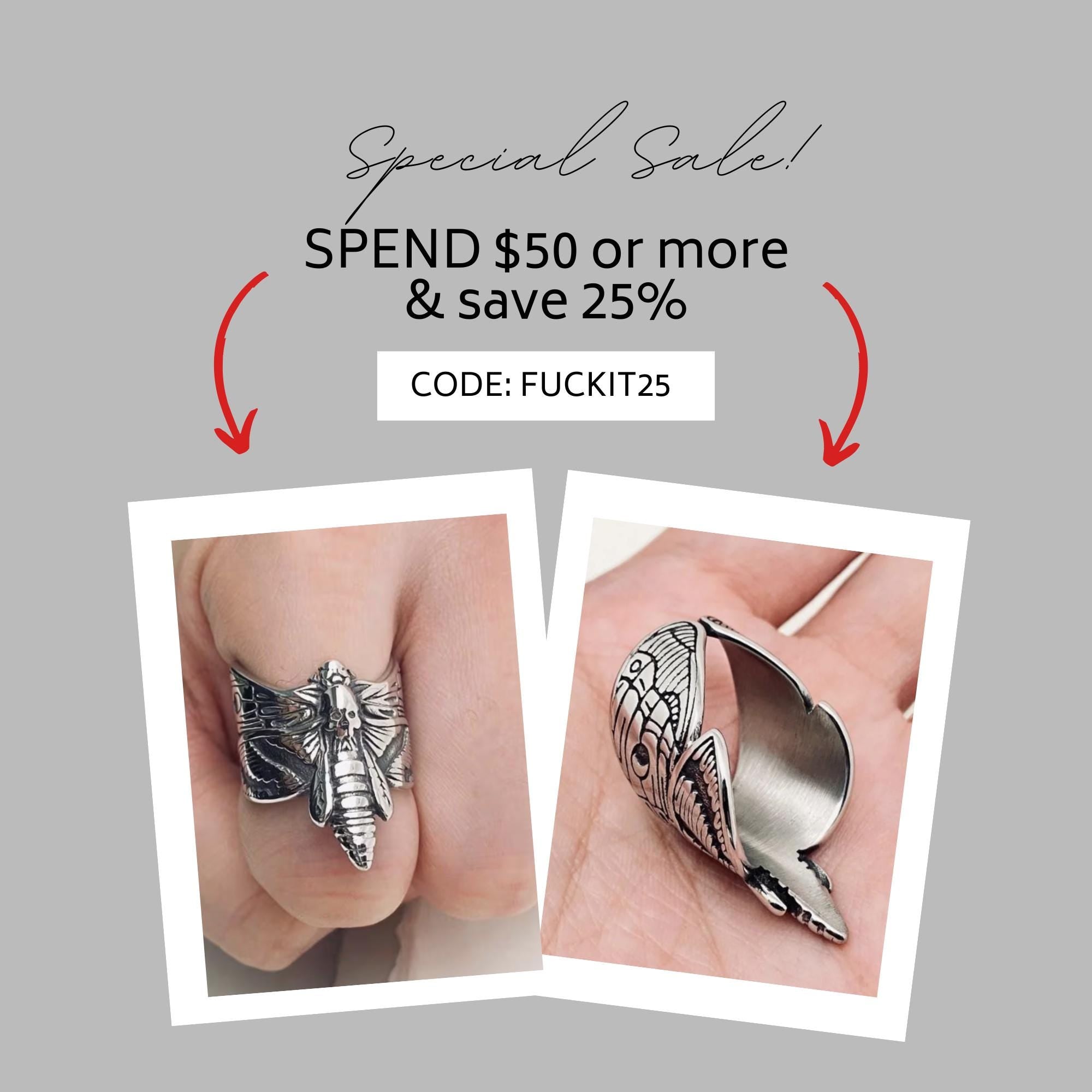 Biker Hawk Moth Skull Ring: Stainless Steel Gothic Motorcycle Accessory