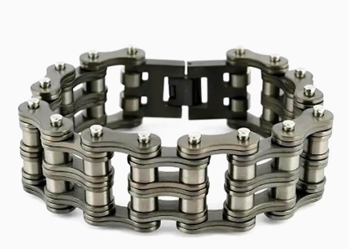 Heavy Gunmetal Biker Bracelet: Stainless Steel Chain Design for Men