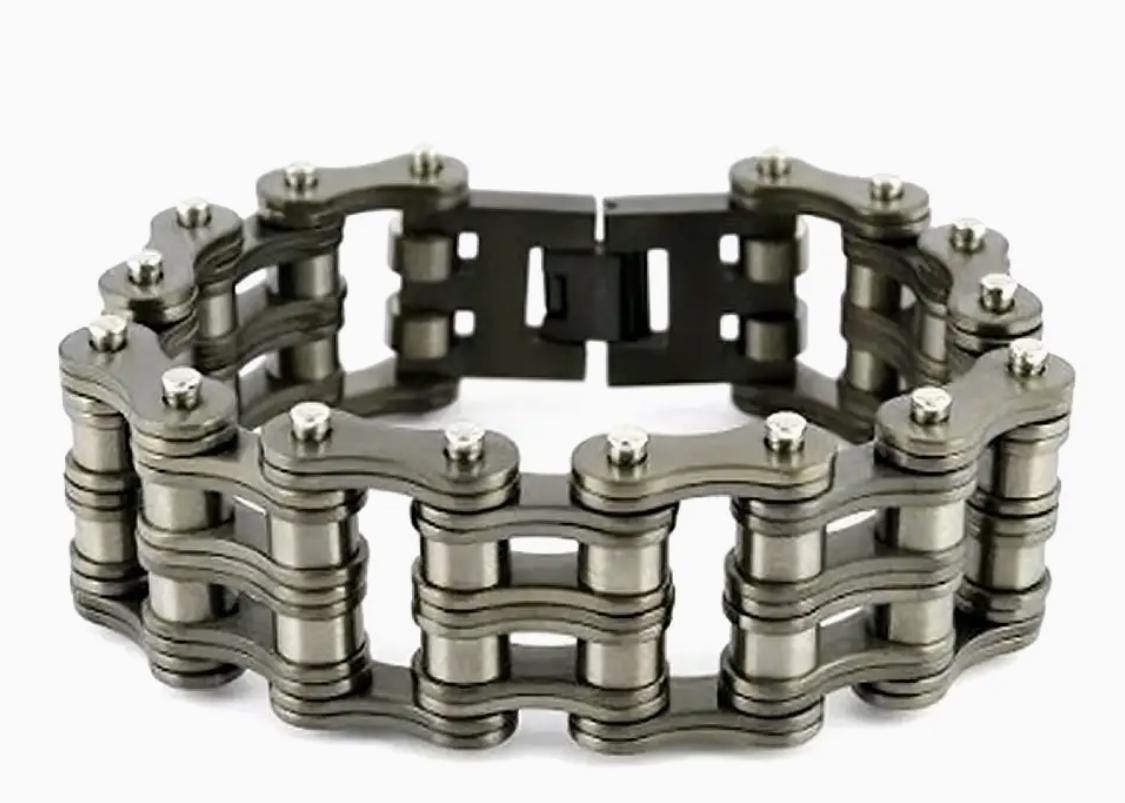 Heavy Gunmetal Biker Bracelet: Stainless Steel Chain Design for Men