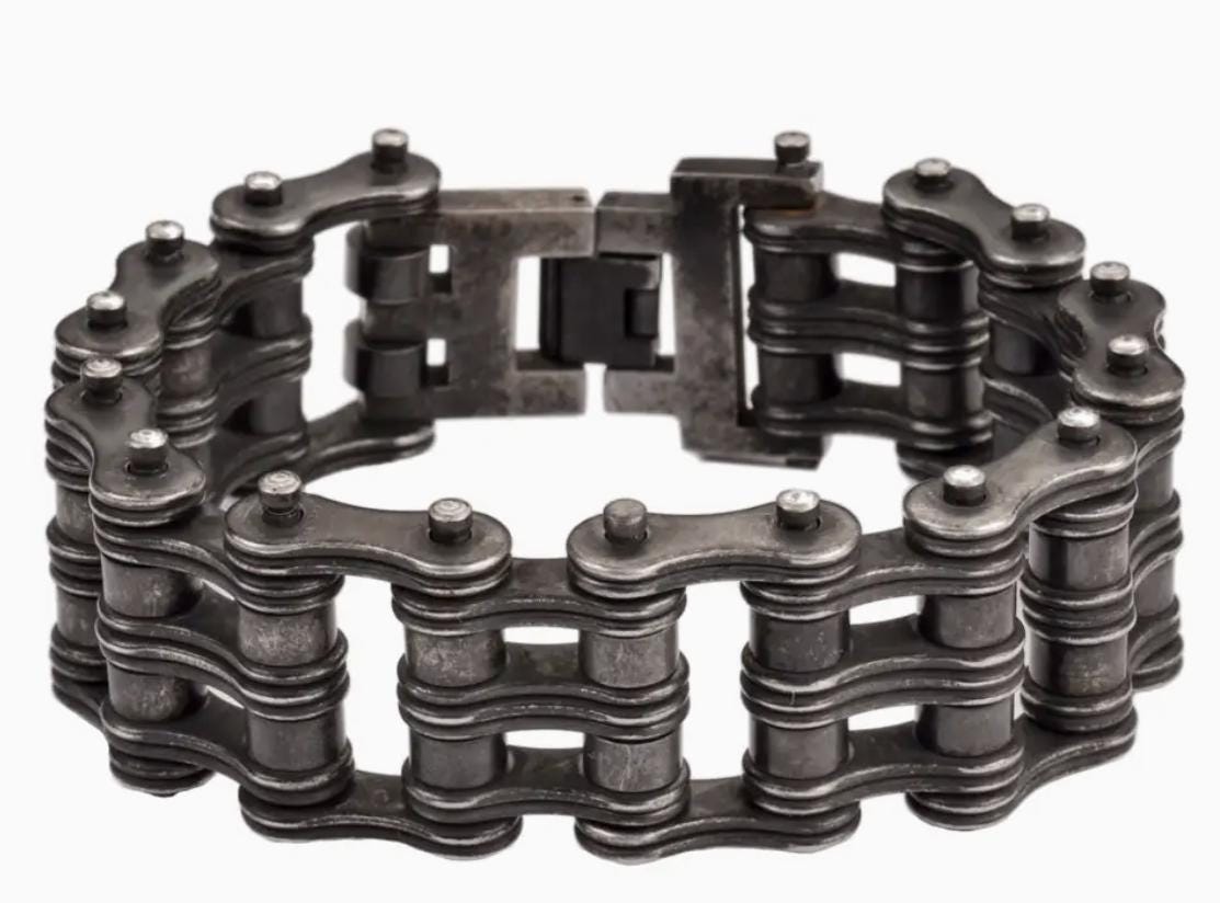 Heavy Gunmetal Biker Bracelet: Stainless Steel Chain Design for Men