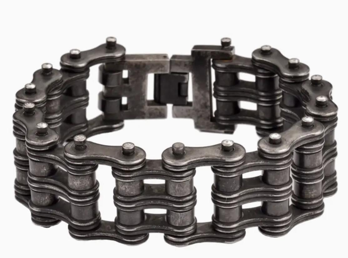 Heavy Gunmetal Biker Bracelet: Stainless Steel Chain Design for Men