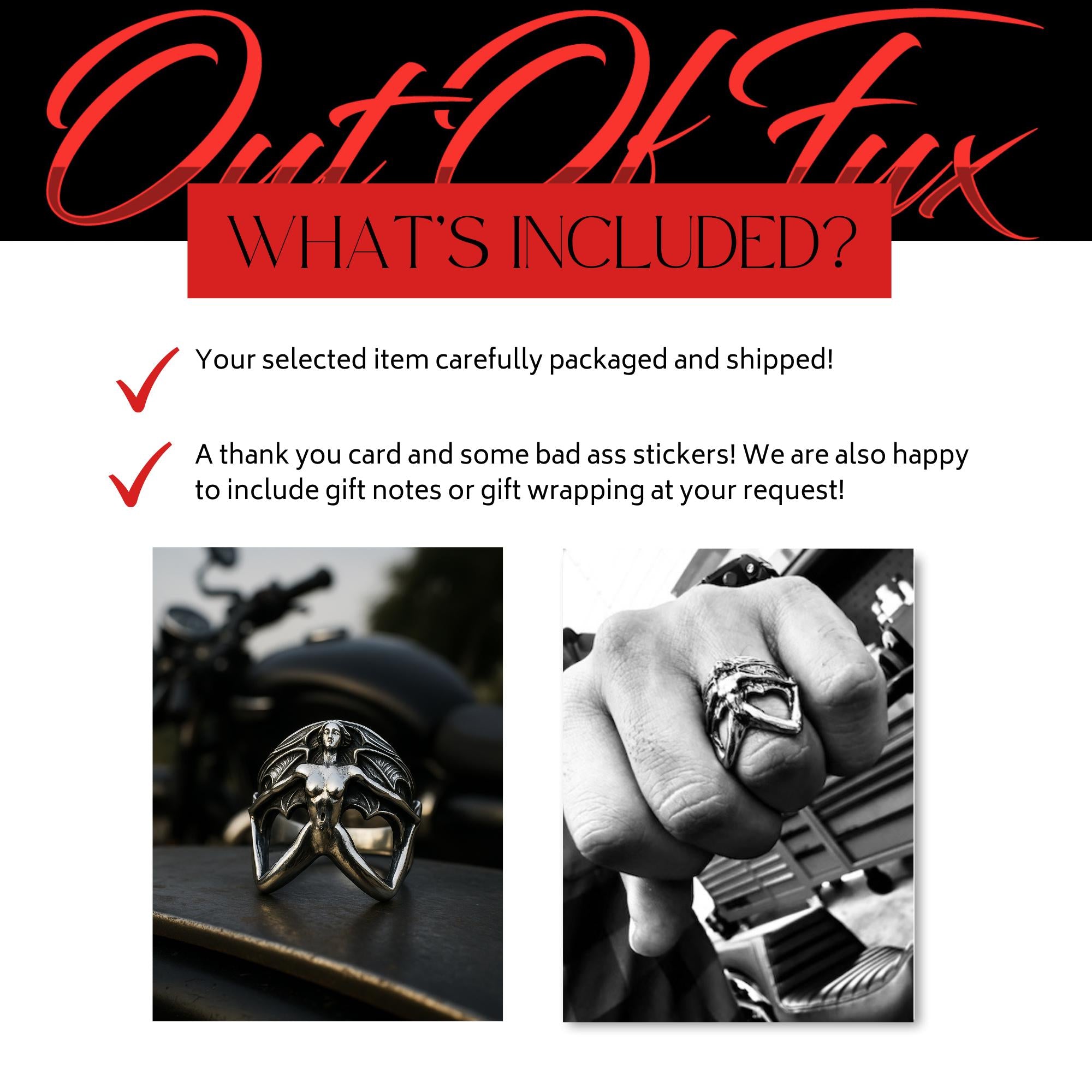 Winged Woman Stainless Steel Ring: Gothic Biker Jewelry for Men