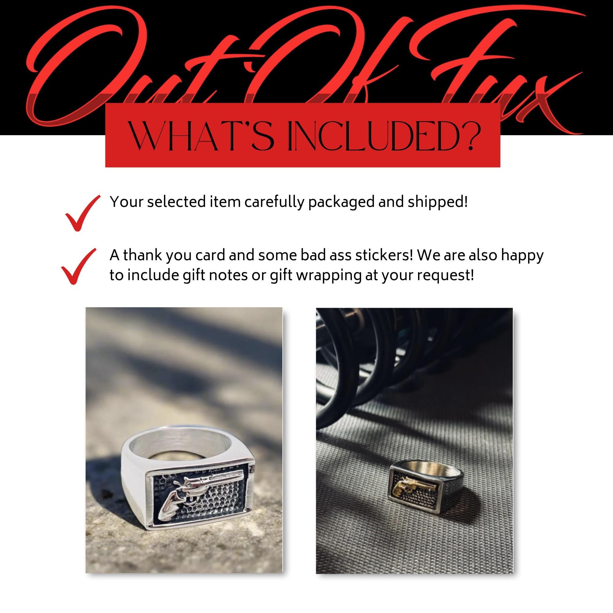 Men’s Biker Revolver Ring: Stainless Steel Gold or Silver Gun Design