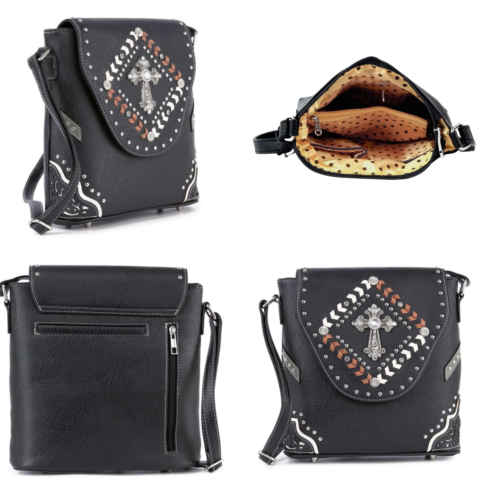 Western Crossbody Purse: Faux Leather Cowgirl Bag with Cross and Studs