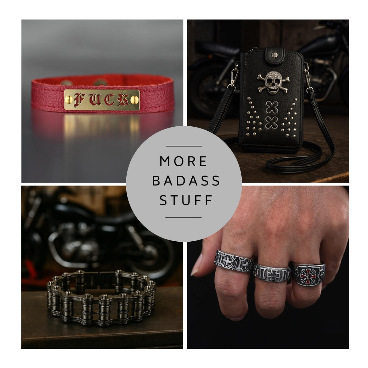 Stainless Steel Biker Skull Ring with 18K Gold Detail, Men’s Statement Ring