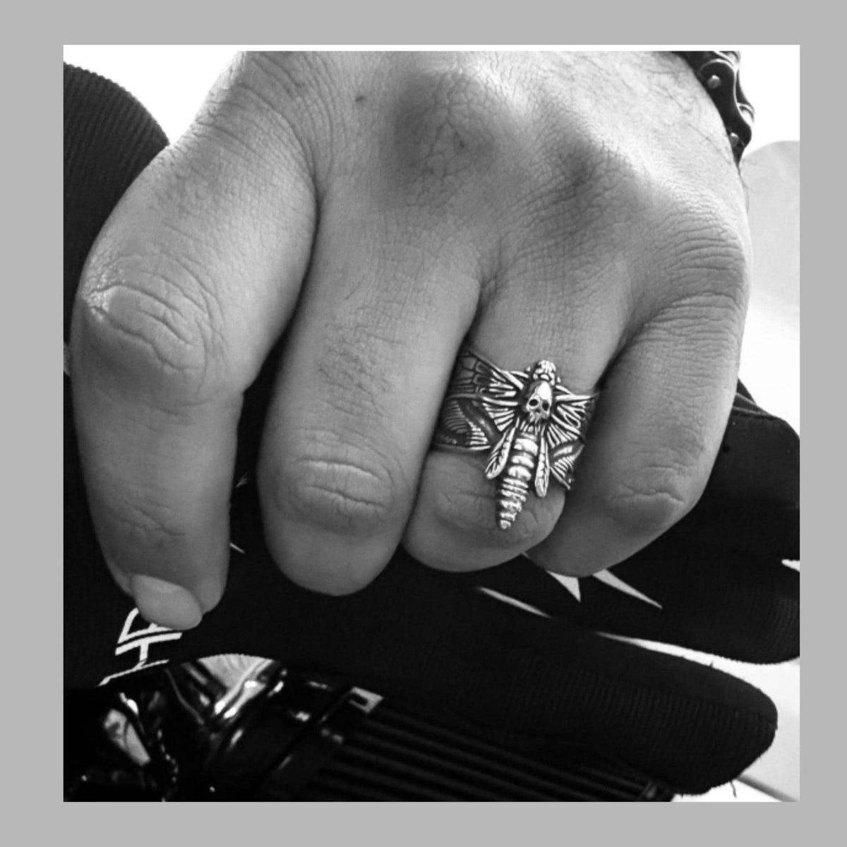 Biker Hawk Moth Skull Ring: Stainless Steel Gothic Motorcycle Accessory