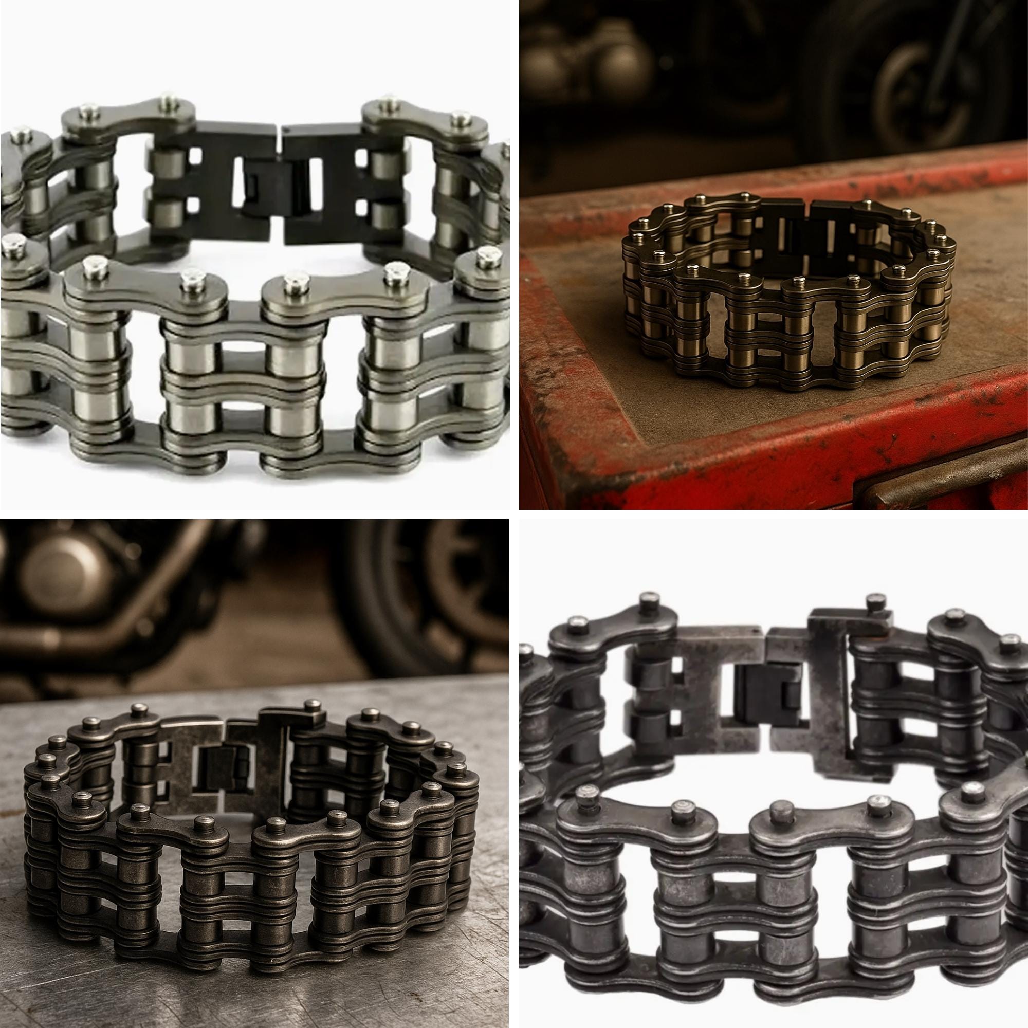 Heavy Gunmetal Biker Bracelet: Stainless Steel Chain Design for Men
