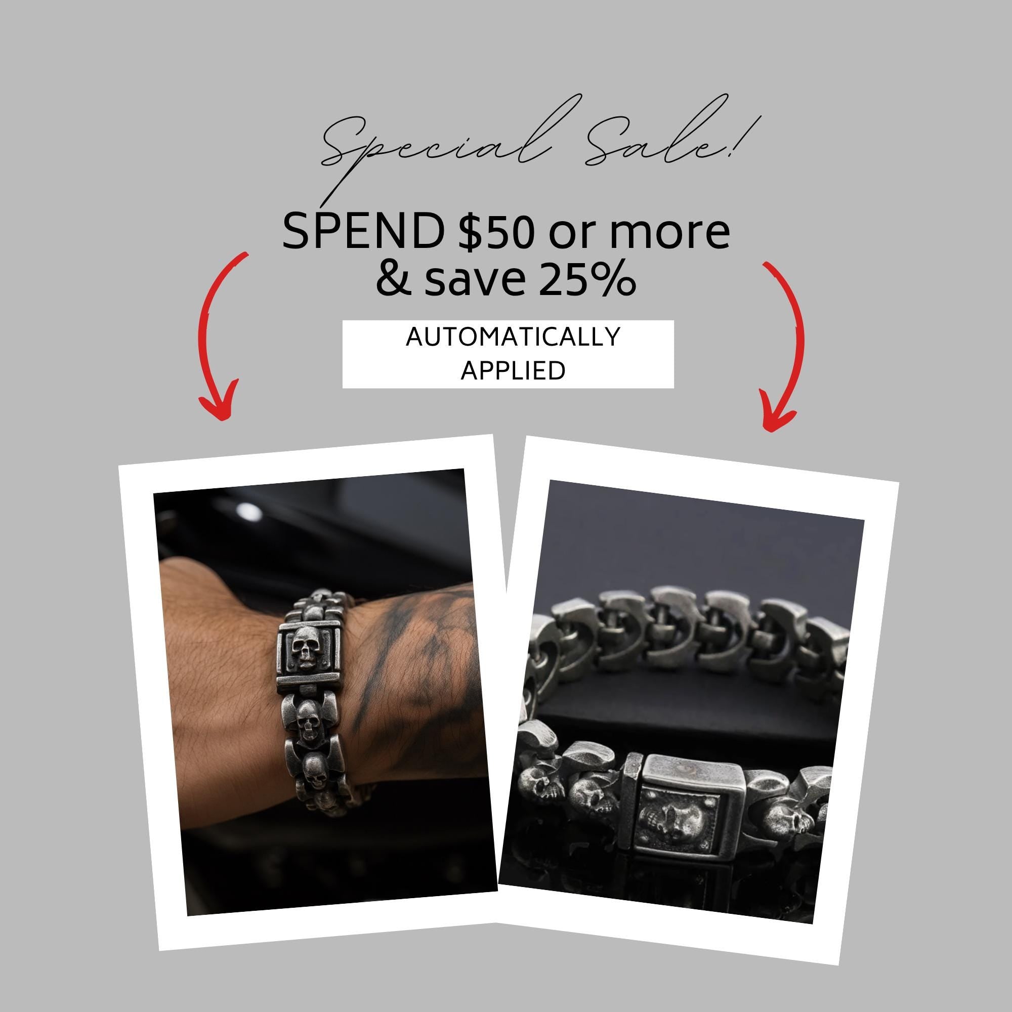 Mens Biker Bracelet Harley Davidson High Quality Gift for Him Skull Stainless Steel Heavy Chunky Bracelet for Dad