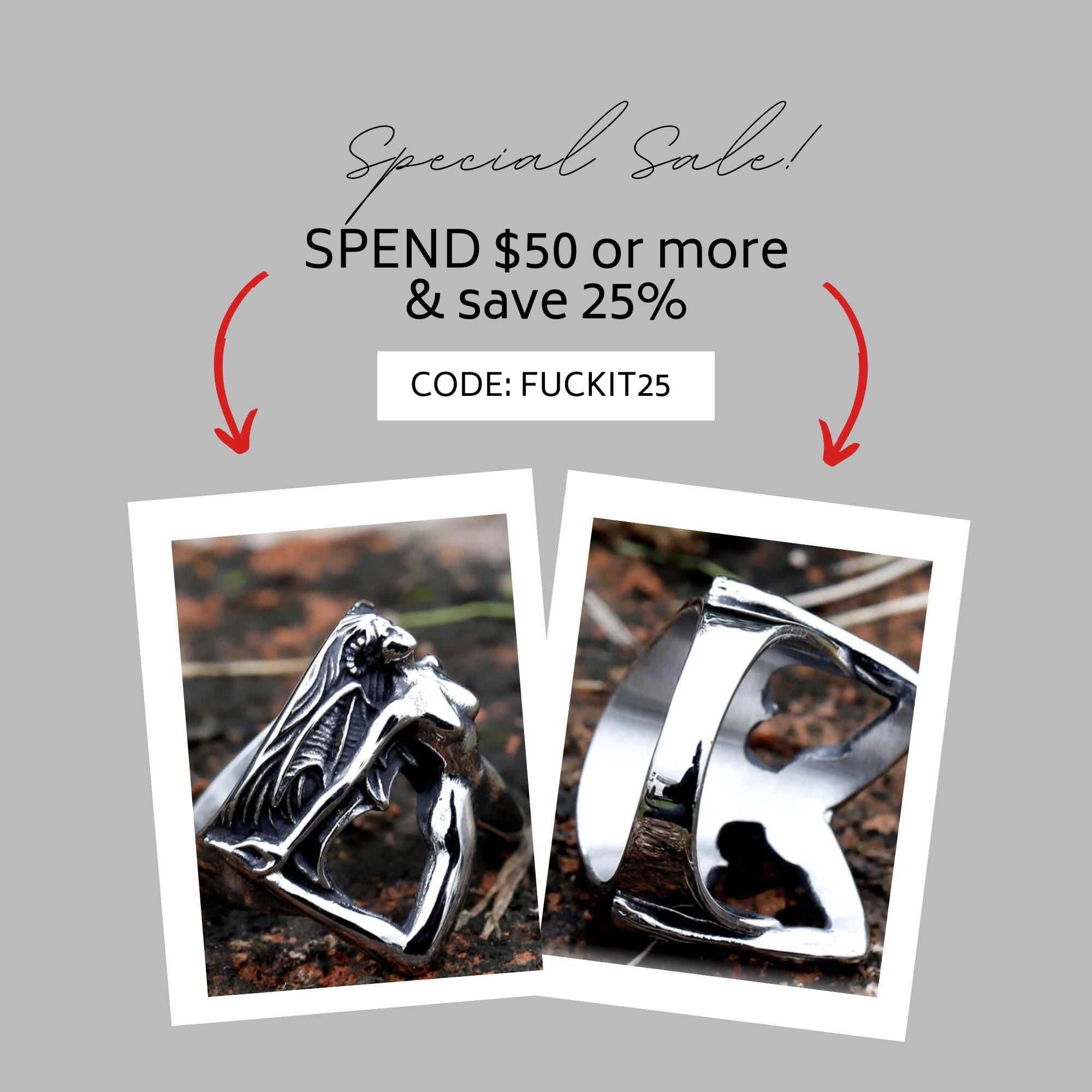 Winged Woman Stainless Steel Ring: Gothic Biker Jewelry for Men