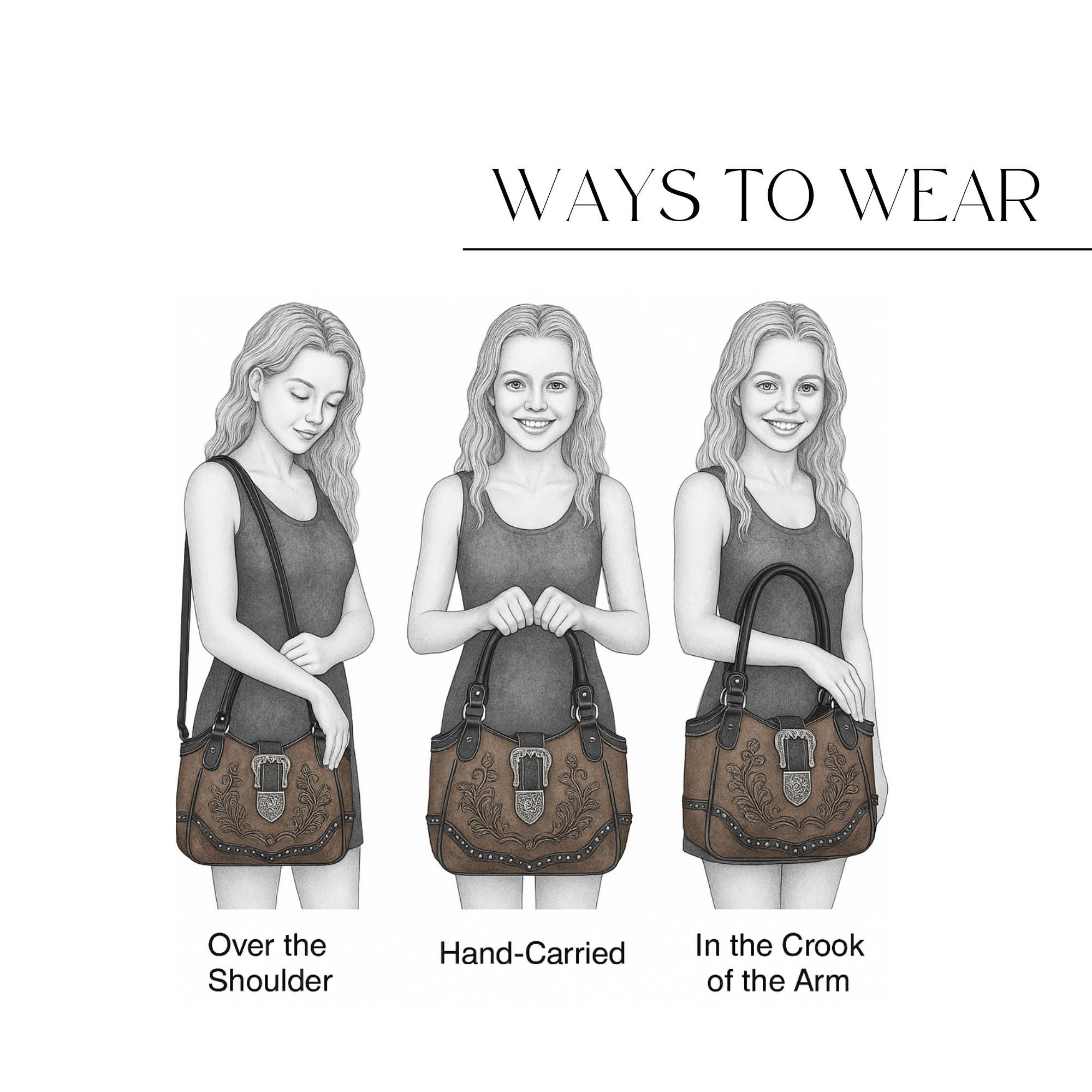Brown & Black Western Handbag: Handmade Everyday Cowgirl Purse with Buckle and Dual Straps