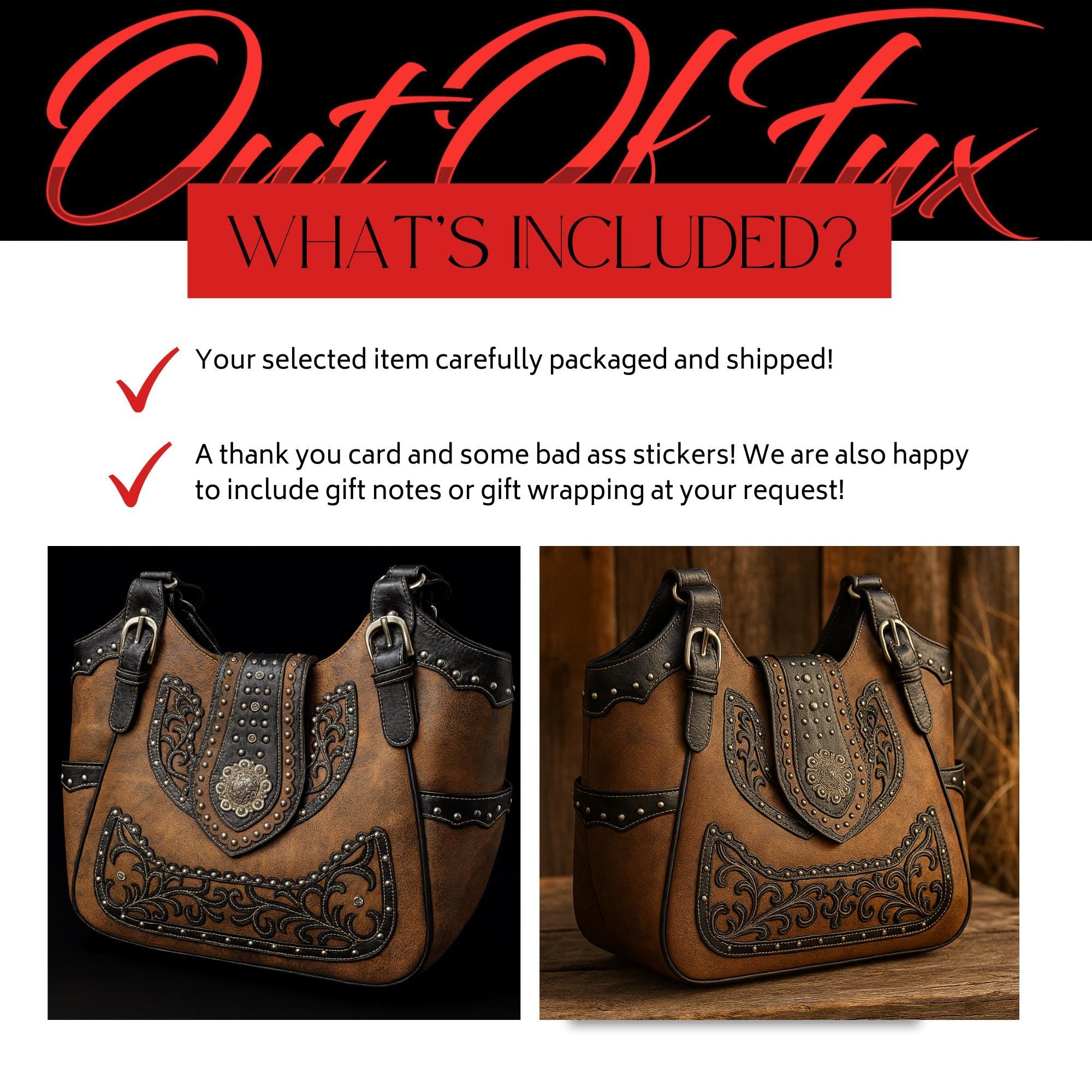 Brown & Black Western Handbag: Handmade Everyday Cowgirl Purse with Buckle and Dual Straps