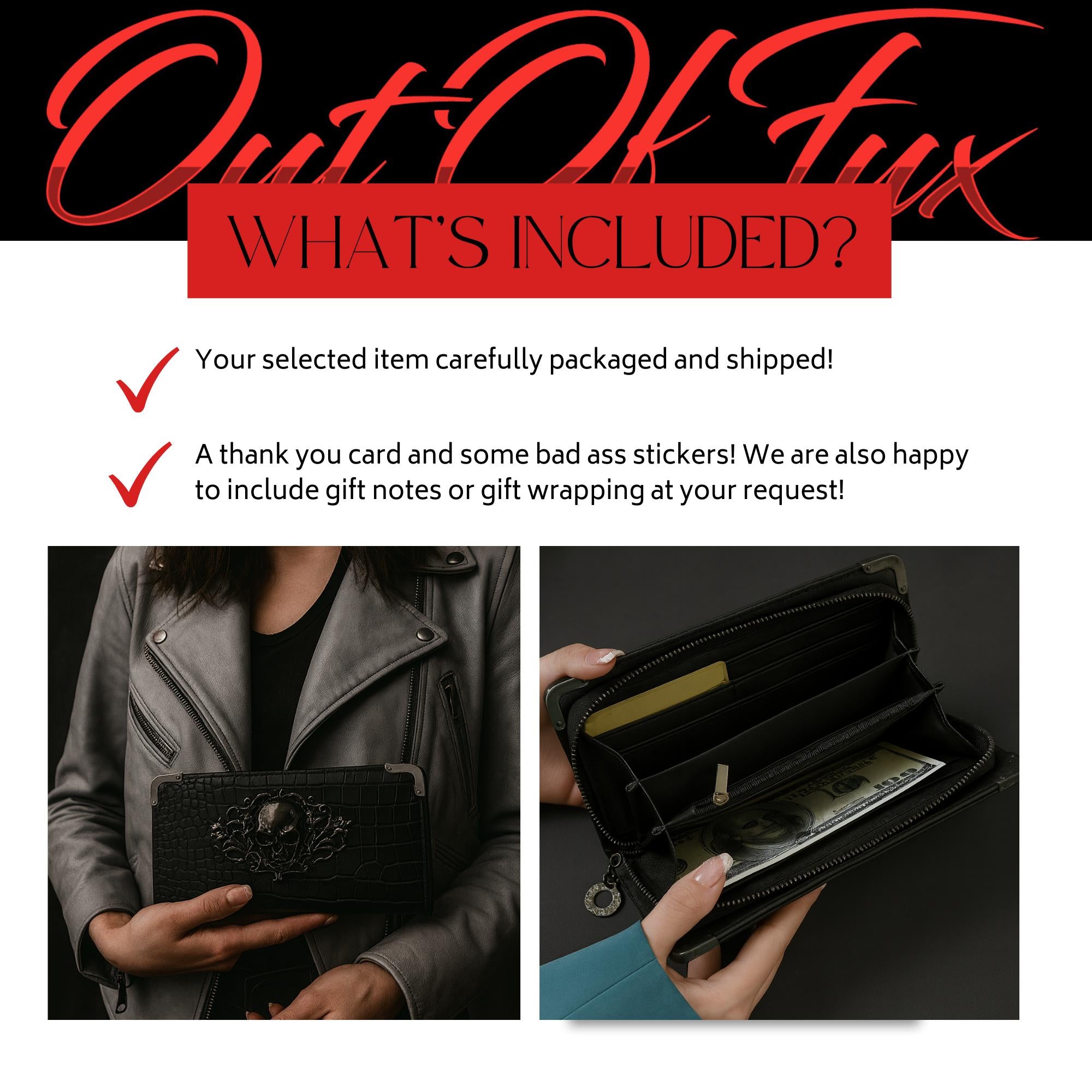 Goth Faux Leather Wallet with Skull Hardware: Compact Accordion Card Holder