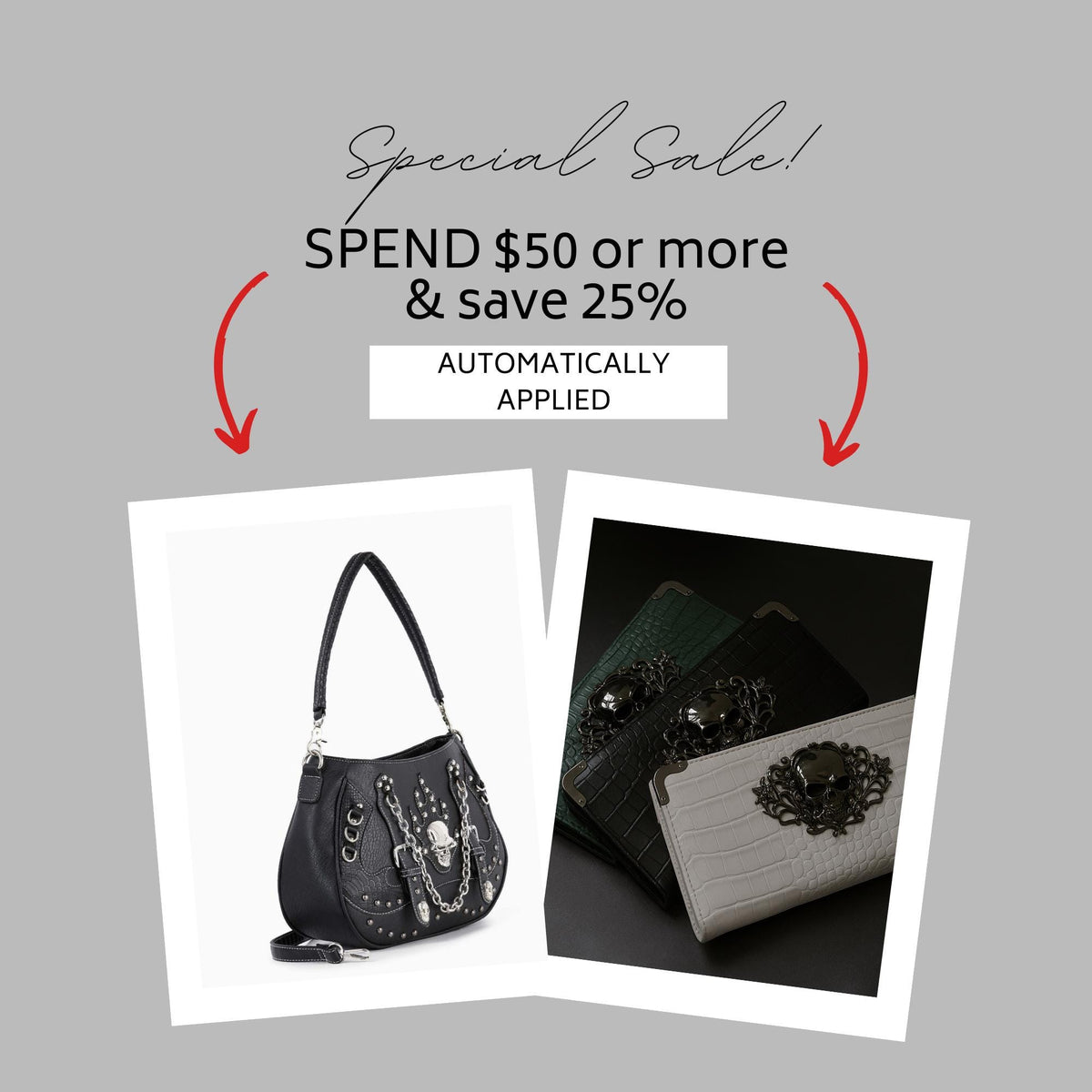 Black Faux Leather Skull Handbag: Studded Biker Style Shoulder Bag