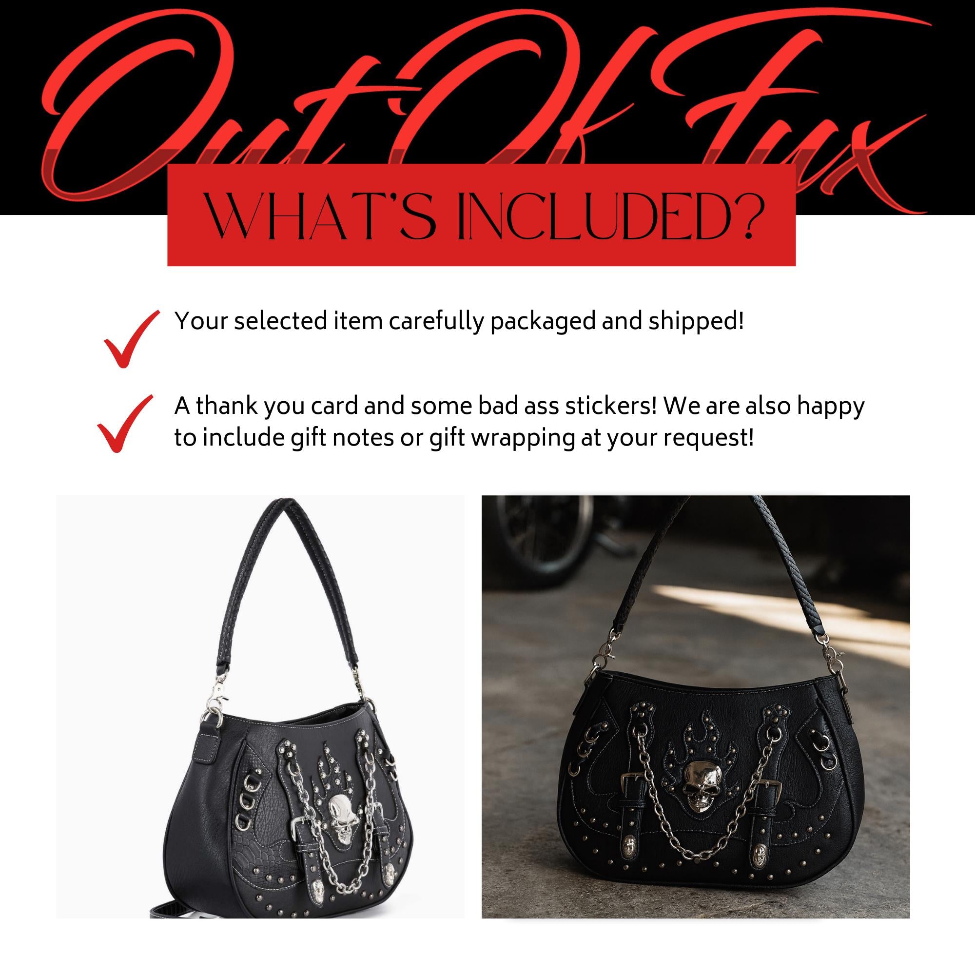 Black Faux Leather Skull Handbag: Studded Biker Style Shoulder Bag
