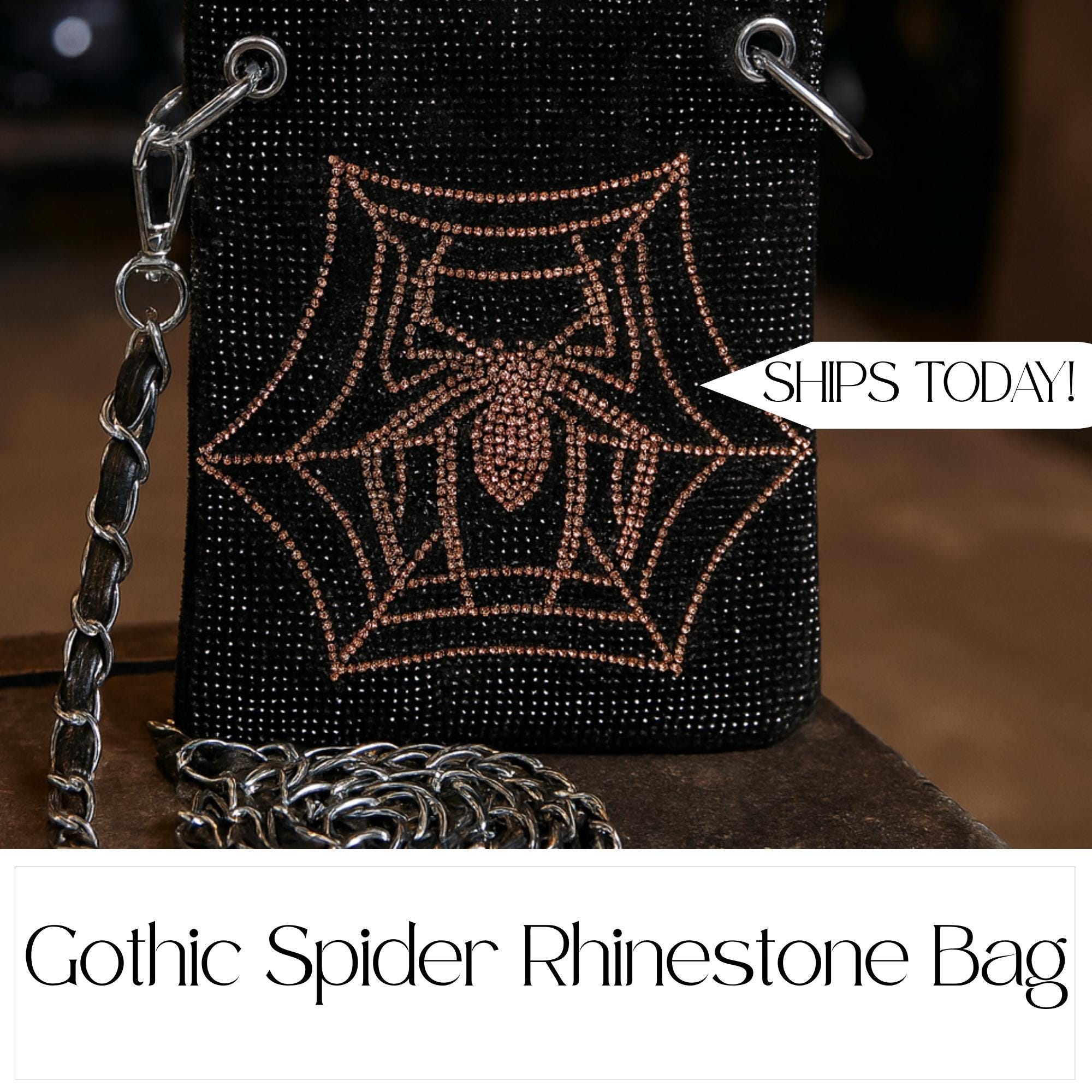 Gothic Spider Rhinestone Bag: Biker Crossbody or Waist Purse