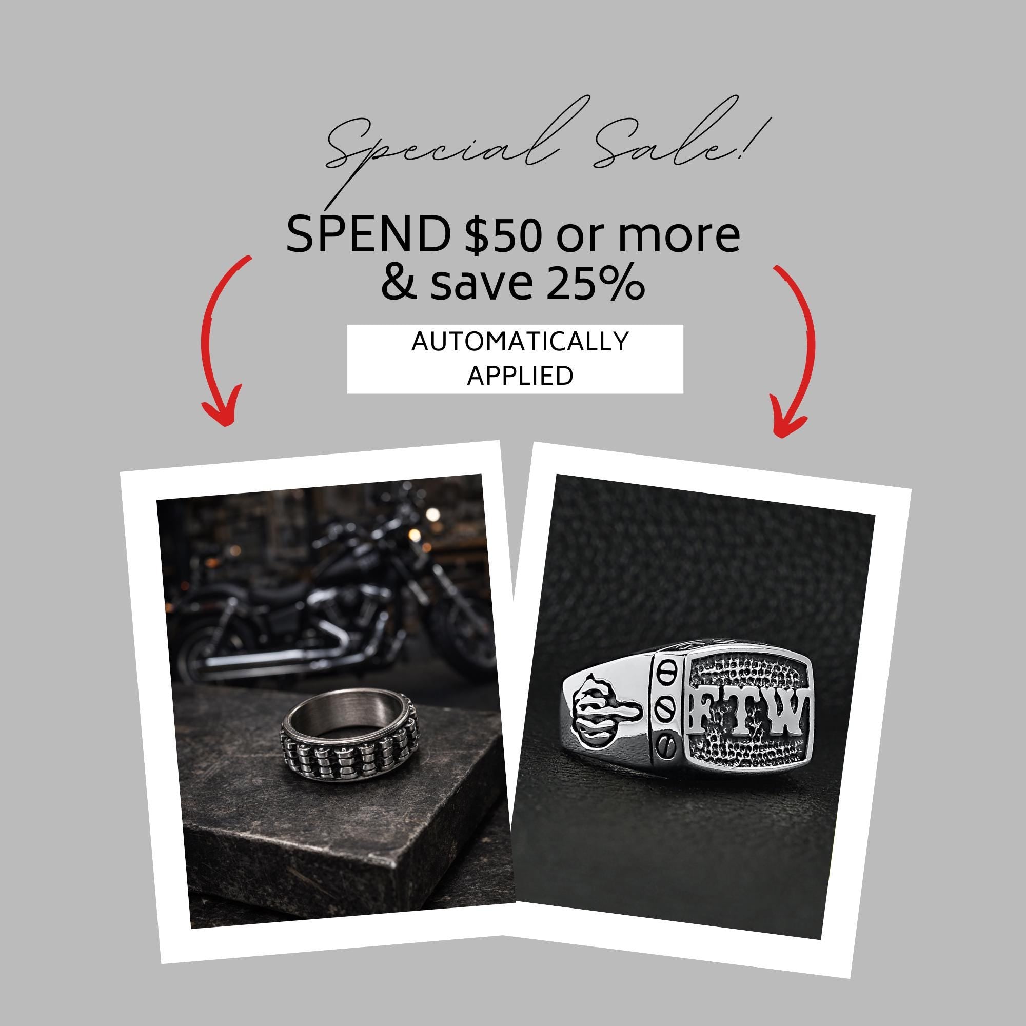 Motorcycle Chain Ring for Men, Durable Biker Style Band