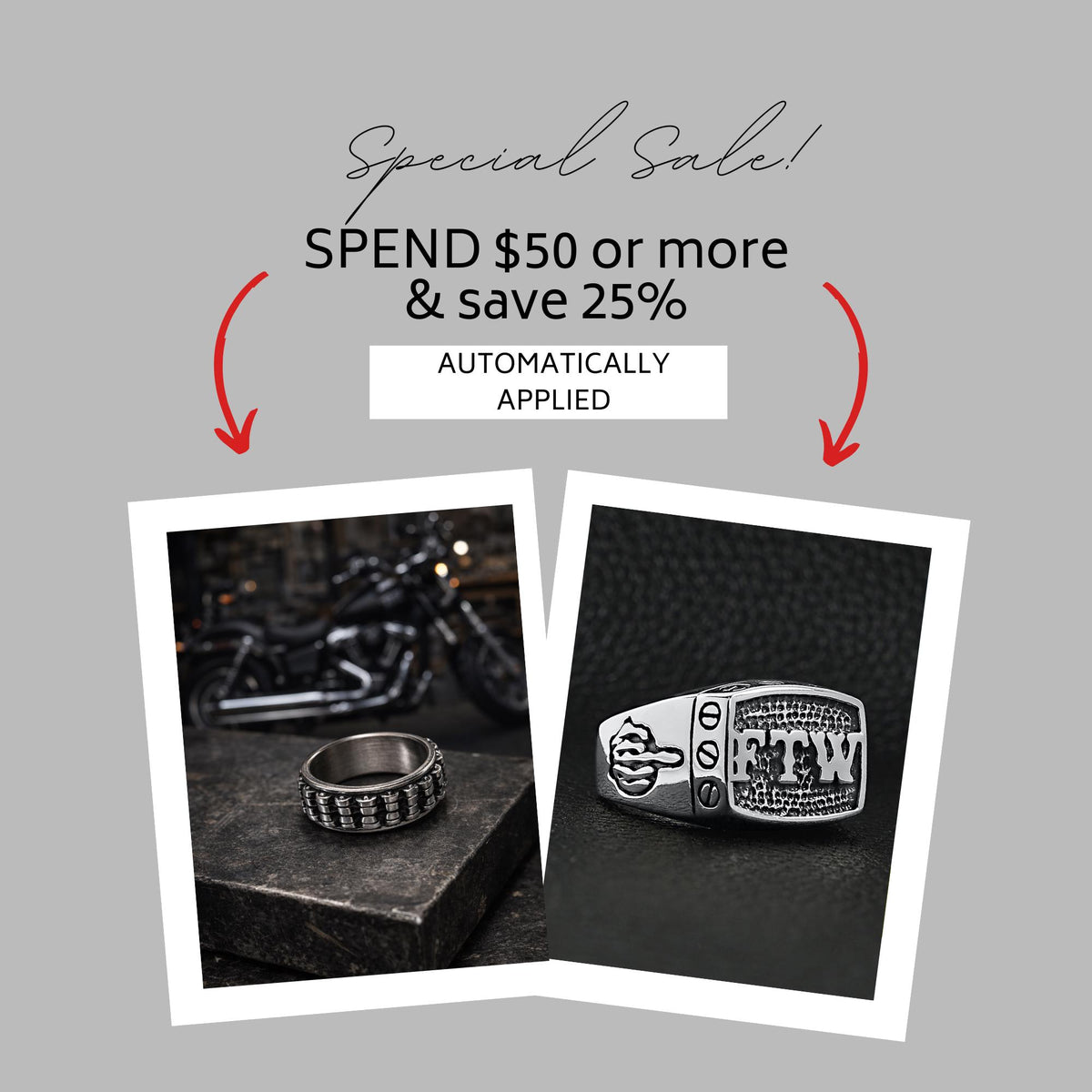 Titanium Motorcycle Chain Ring for Men, Durable Biker Style Band