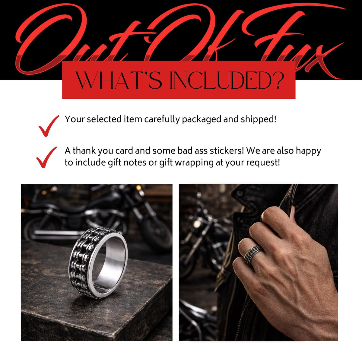 Titanium Motorcycle Chain Ring for Men, Durable Biker Style Band