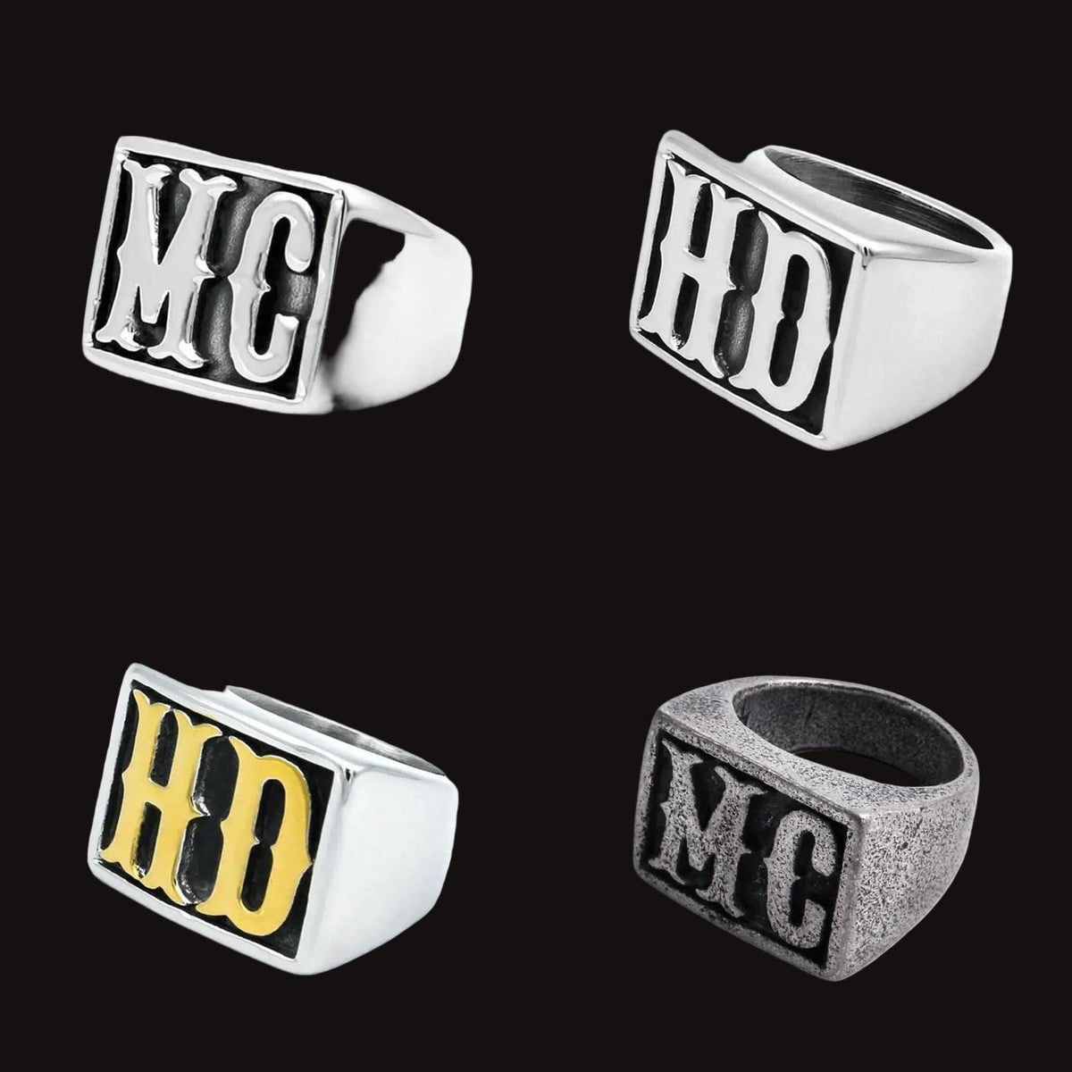 HD or MC Stainless Steel Biker Ring in Gold or Silver Finish