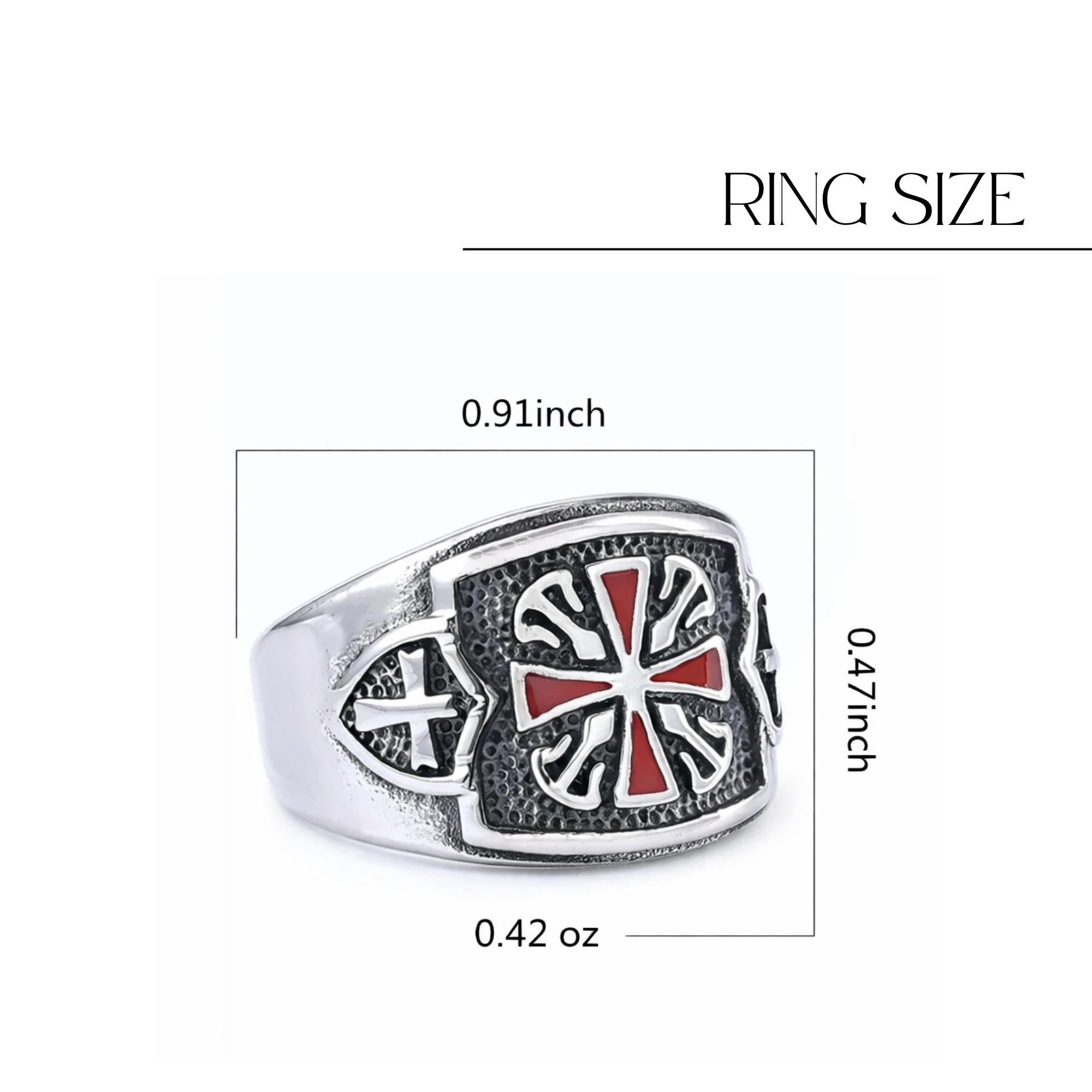 Iron Cross Biker Ring for Men, Stainless Steel Red Inlay Statement Ring