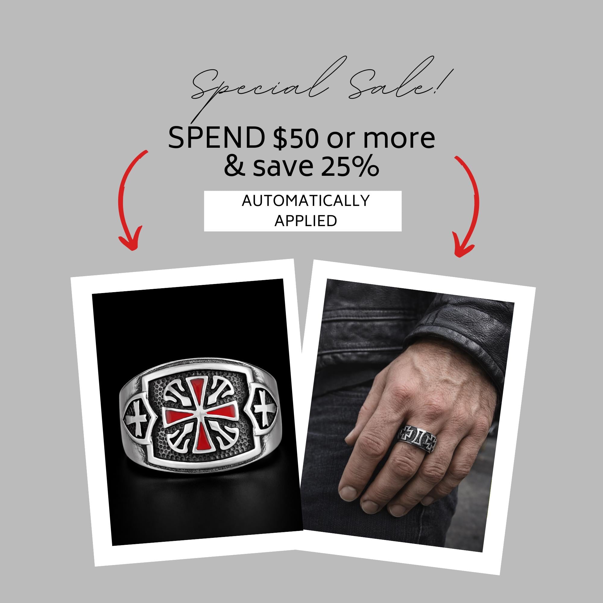 Iron Cross Band Ring for Men, Stainless Steel Engraved Gothic Ring