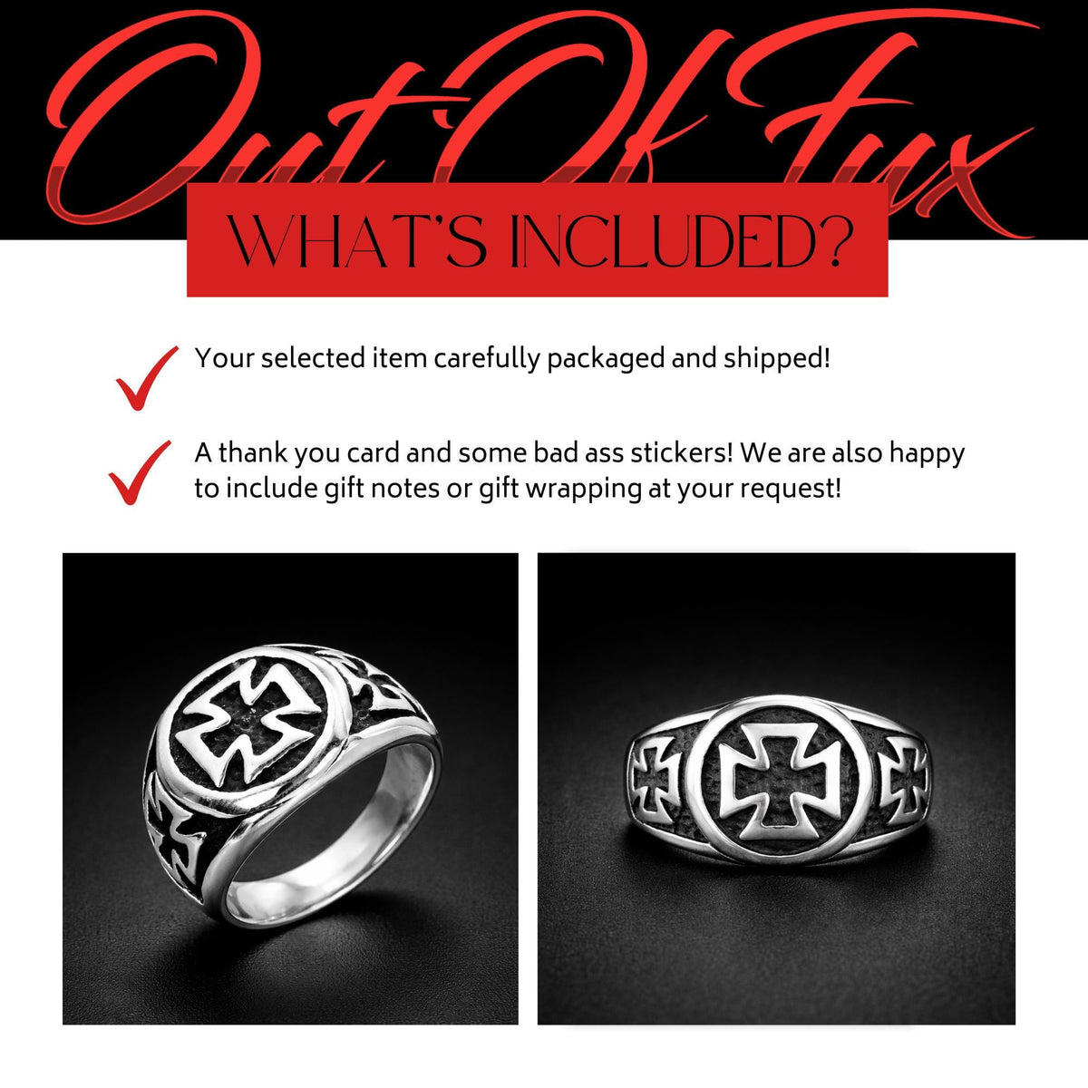 Iron Cross Shield Ring for Men, Stainless Steel Gothic Statement Ring