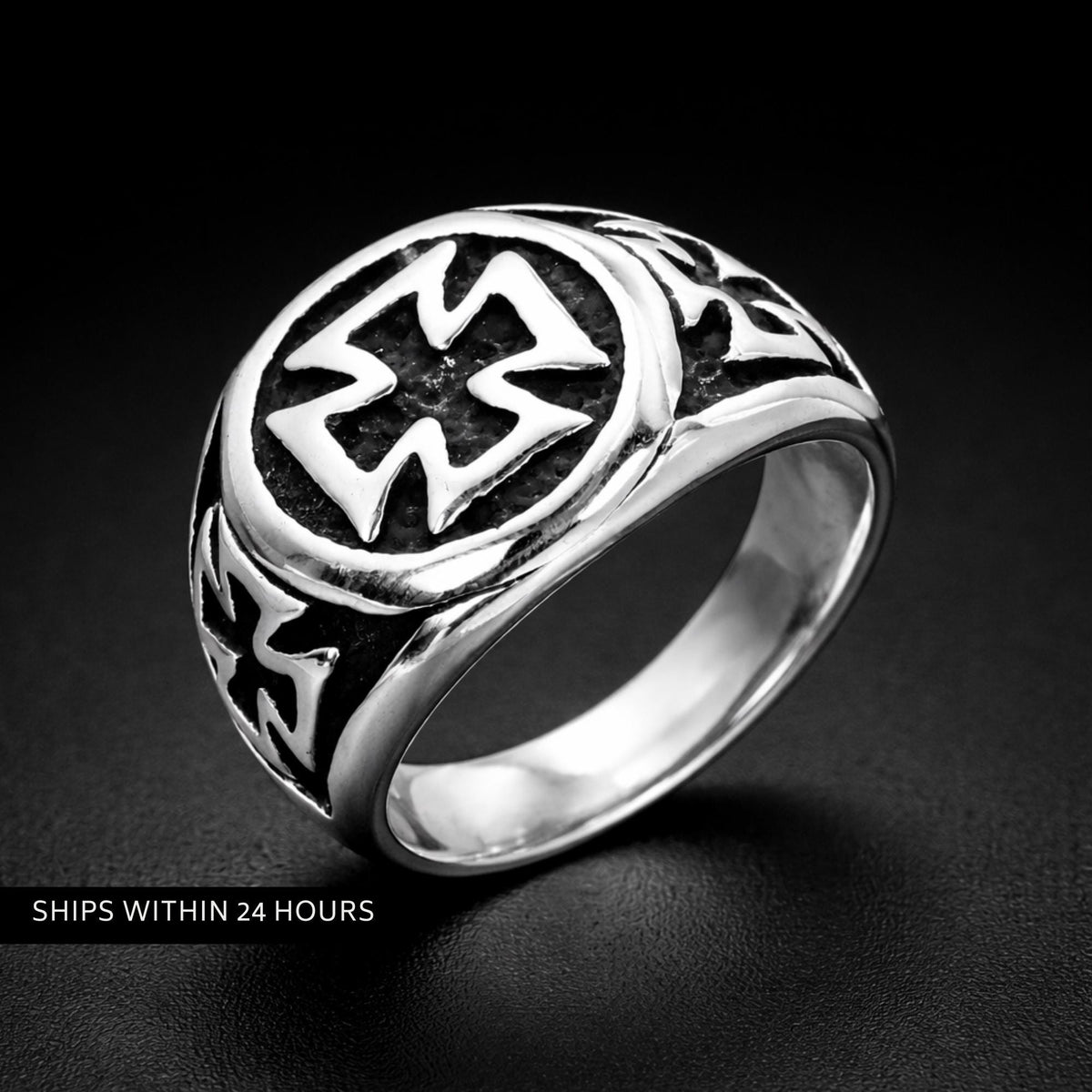 Iron Cross Shield Ring for Men, Stainless Steel Gothic Statement Ring
