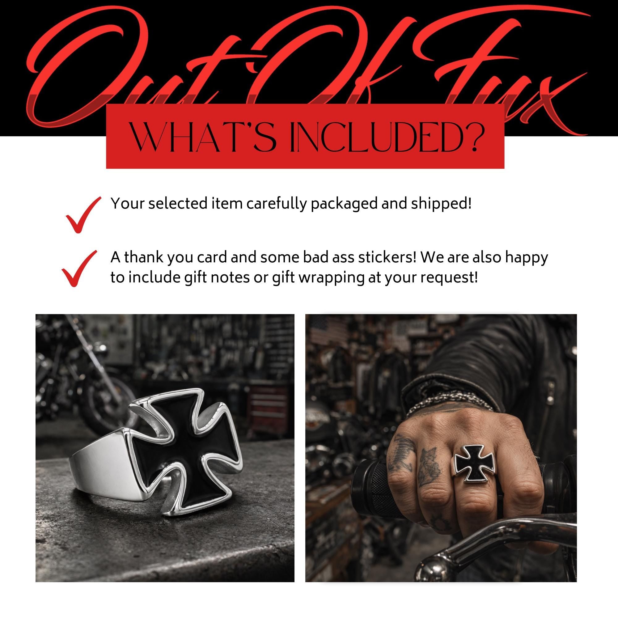 Black Iron Cross Ring for Men, Stainless Steel Gothic Statement Ring