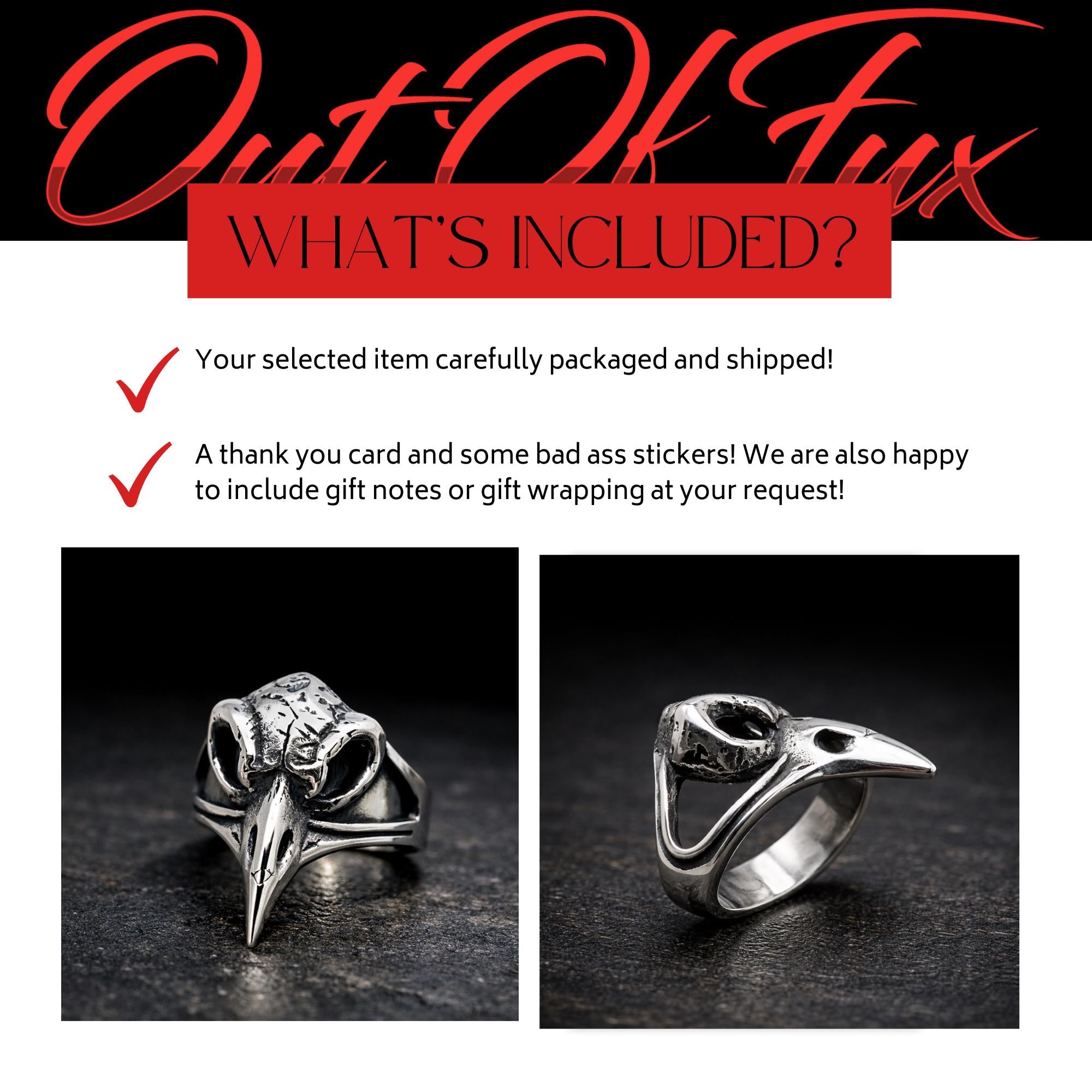 Stainless Steel Crow Skull Ring for Men, Gothic Biker Statement Jewelry