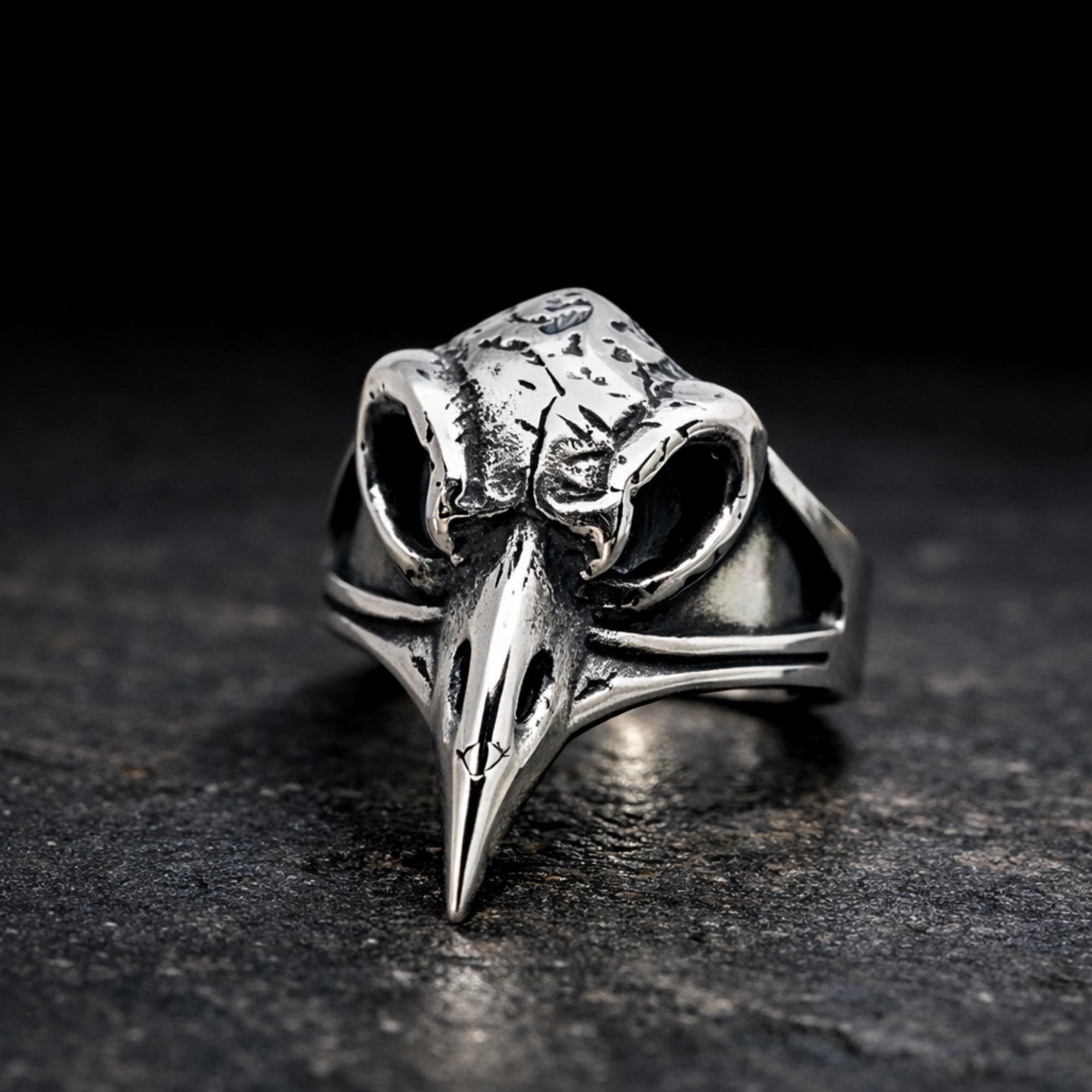 Stainless Steel Crow Skull Ring for Men, Gothic Biker Statement Jewelry