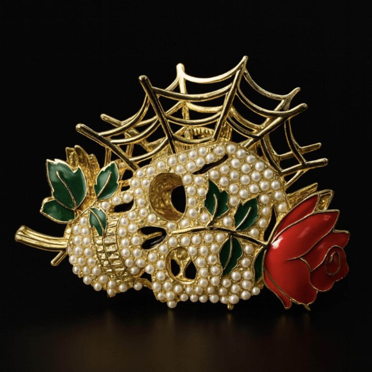 Gold Skull Hair Clip with Pearls, Gothic Statement Accessory for Edgy Alternative Style