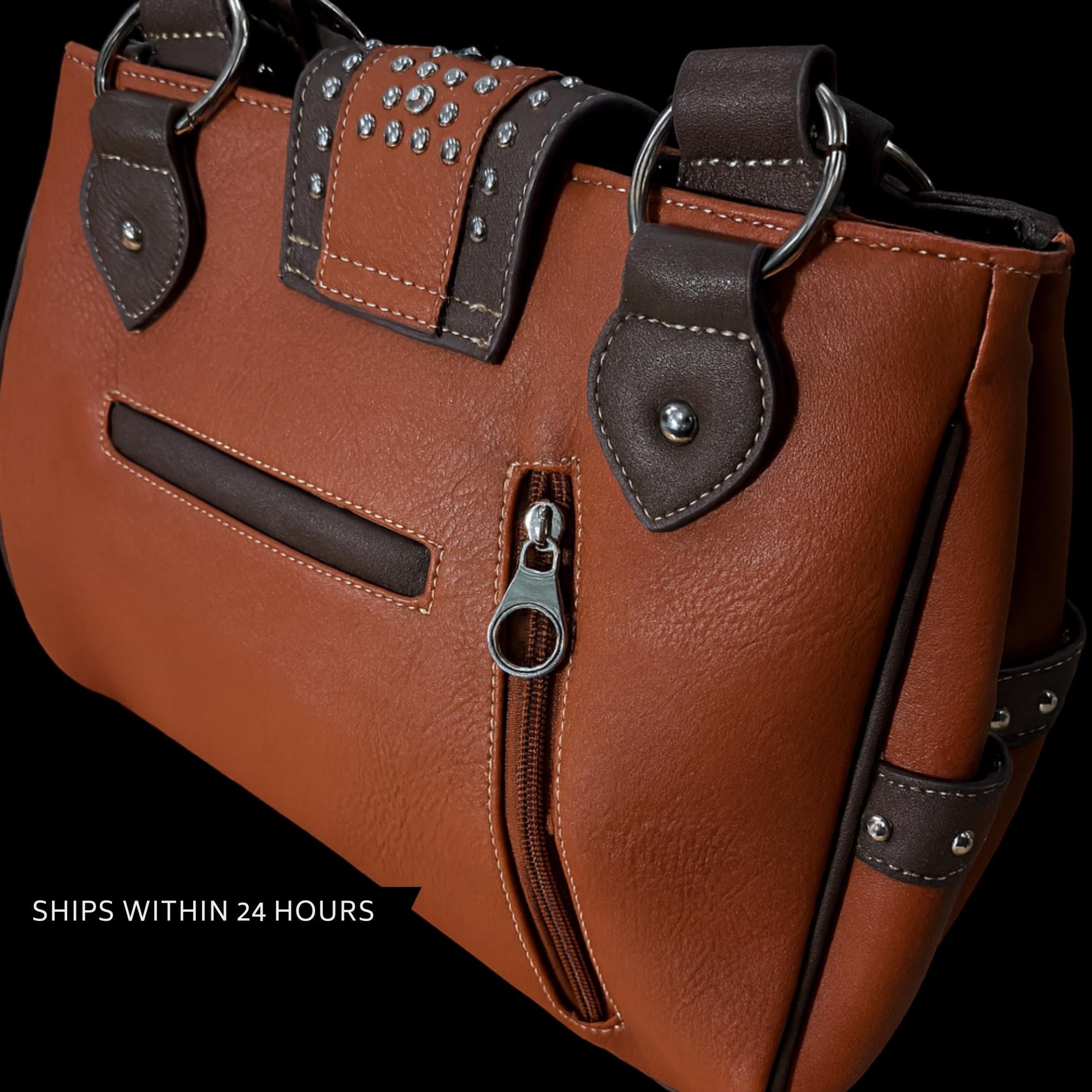 Brown Western Purse and Wallet Set, Faux Leather Buckle Detail