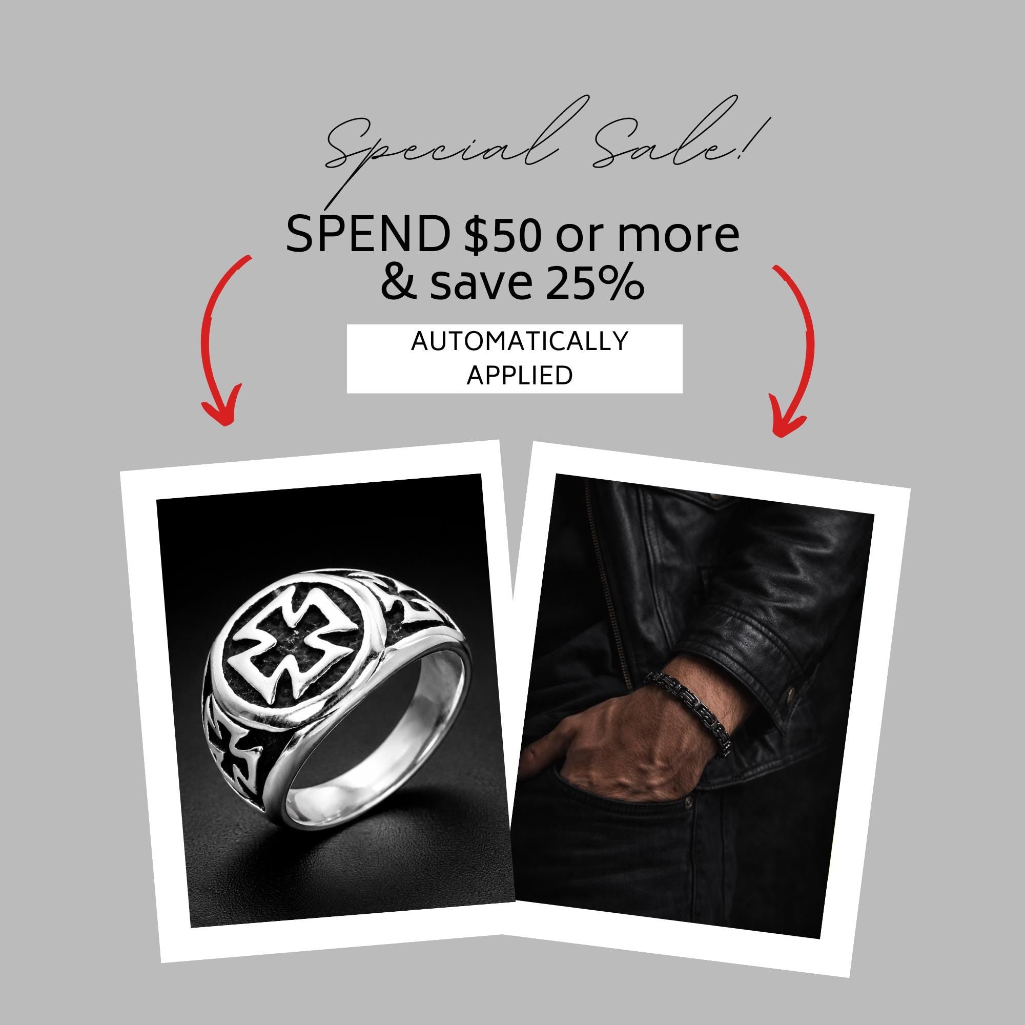 Stainless Steel Motorcycle Skull Ring, Men’s Biker Ring with Engine Detail