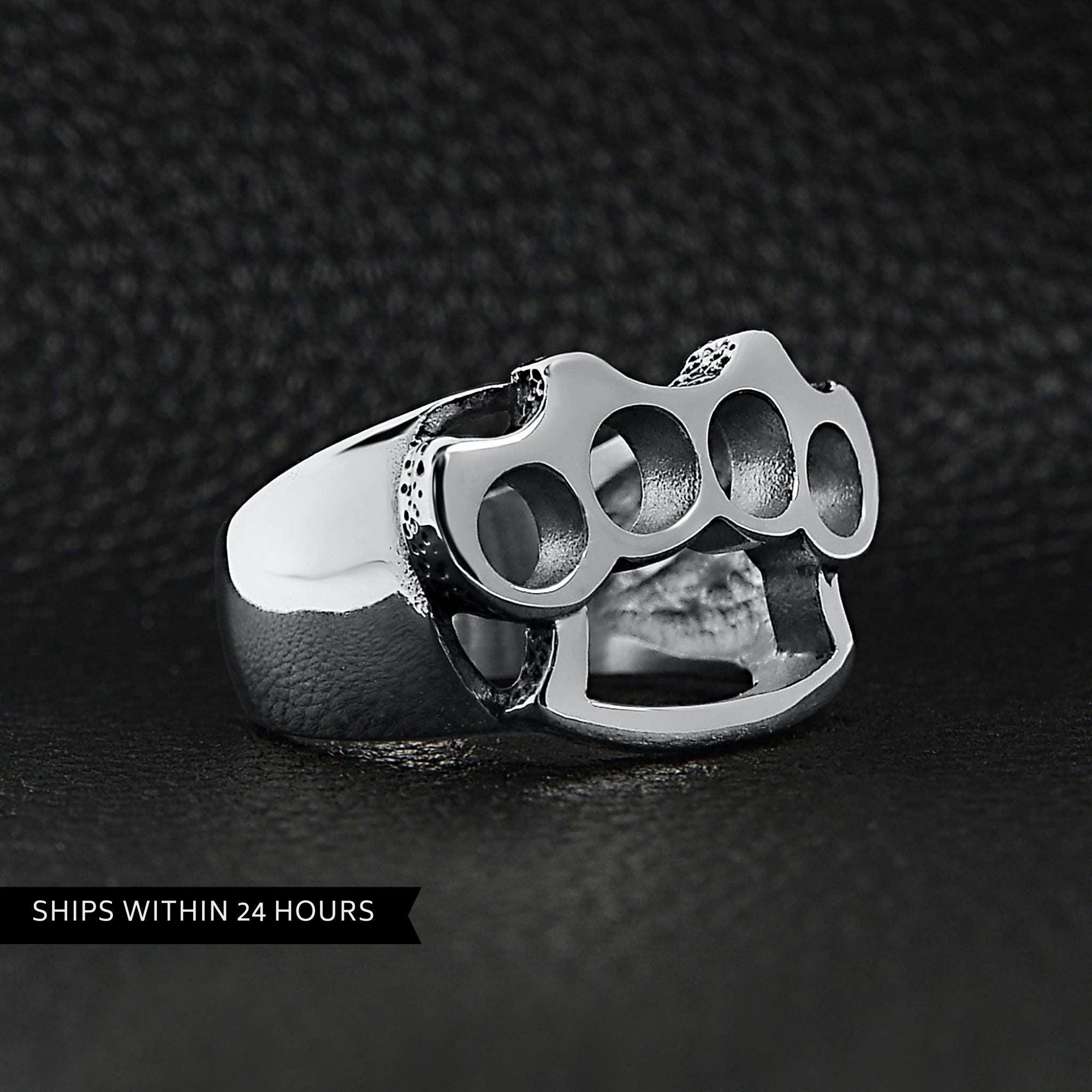 Stainless Steel Brass Knuckle Ring for Men, Bold Biker Statement Jewelry