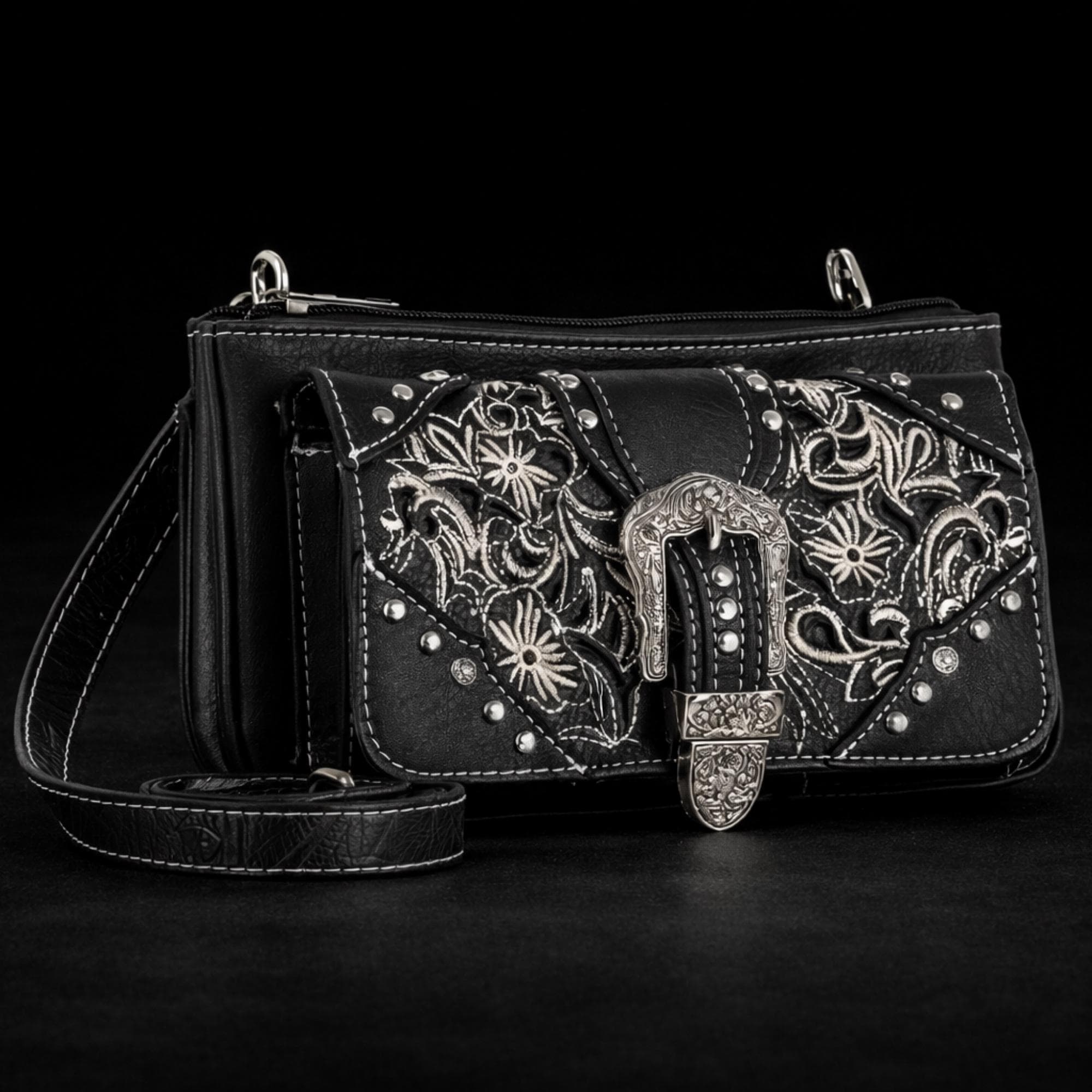 Black Western Buckle Bag: Faux Leather Cowgirl Crossbody for Concerts and Everyday Style