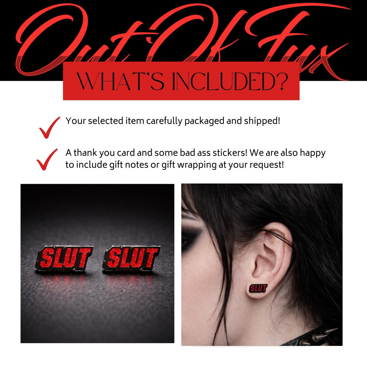 Red Sparkle Bachelorette Stud Earrings, Bold Stainless Steel Statement Jewelry