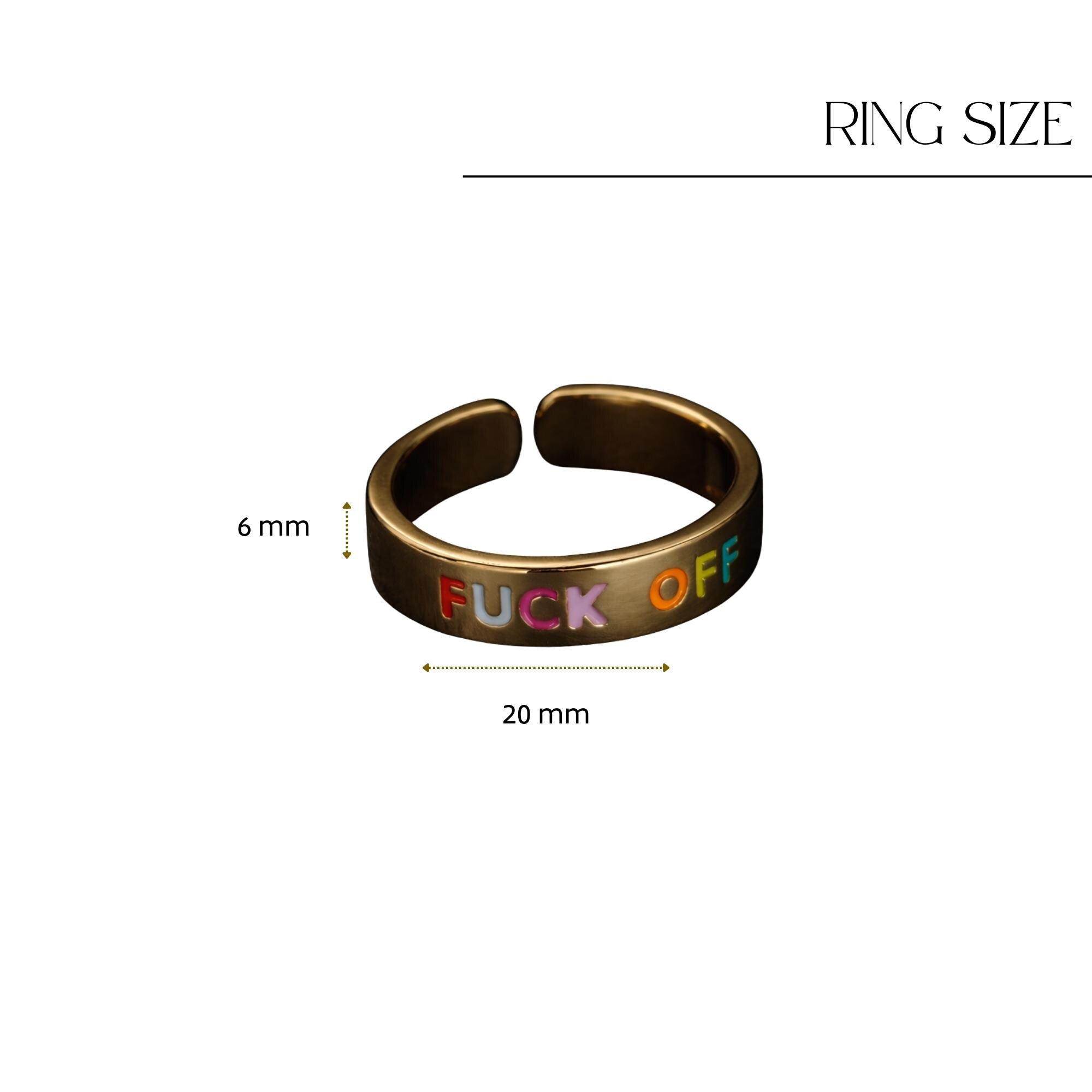 Colorful Fuck Off Ring, Gold Adjustable Statement Jewelry with Bold Swear Word