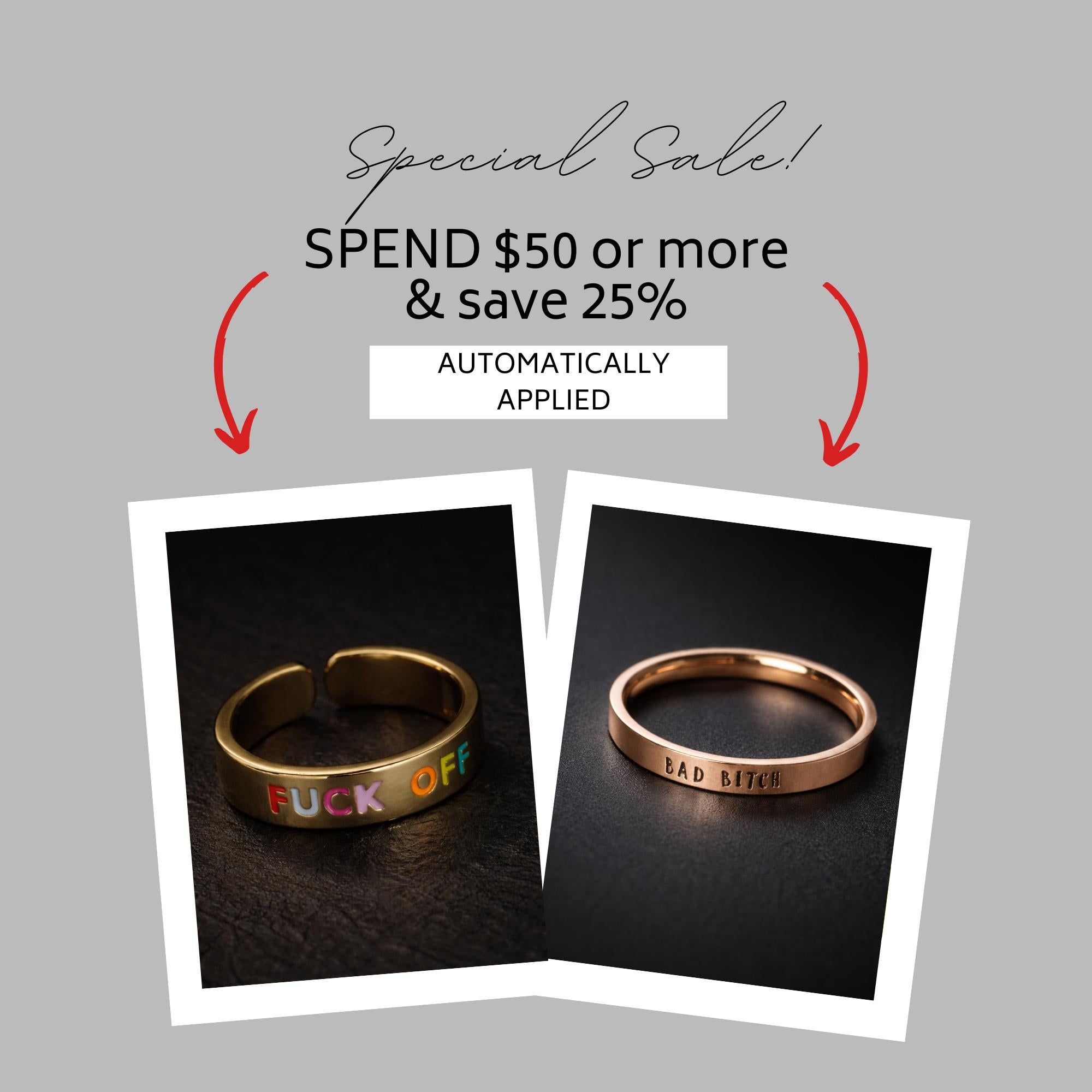 Colorful Fuck Off Ring, Gold Adjustable Statement Jewelry with Bold Swear Word