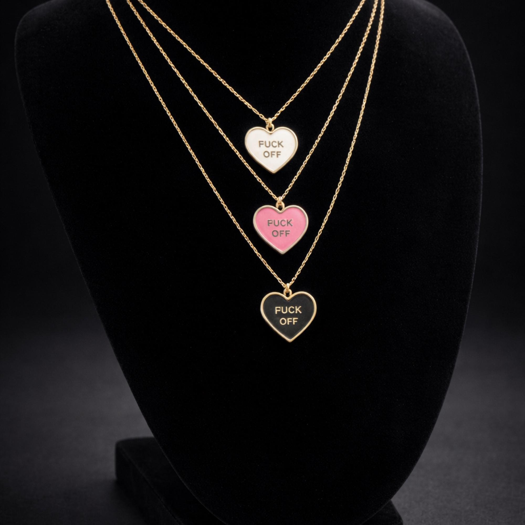 Fuck Off Heart Necklace, Edgy Brass Charm Necklace with 16 Inch Chain