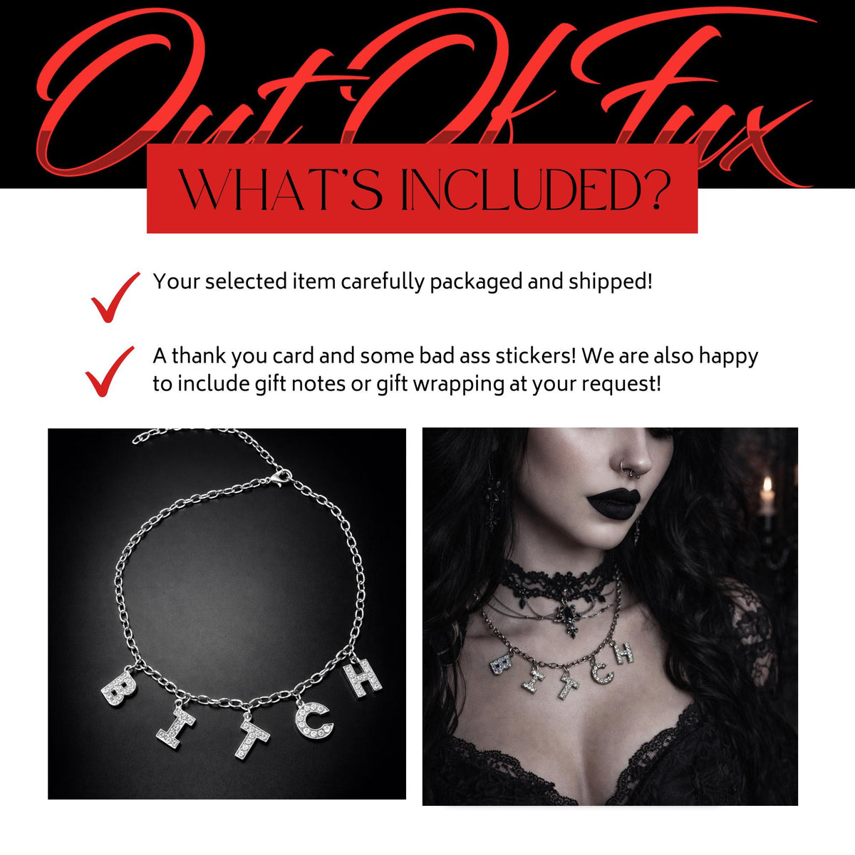 Silver Swear Word Necklace, Stainless Steel Pavé CZ Statement Chain