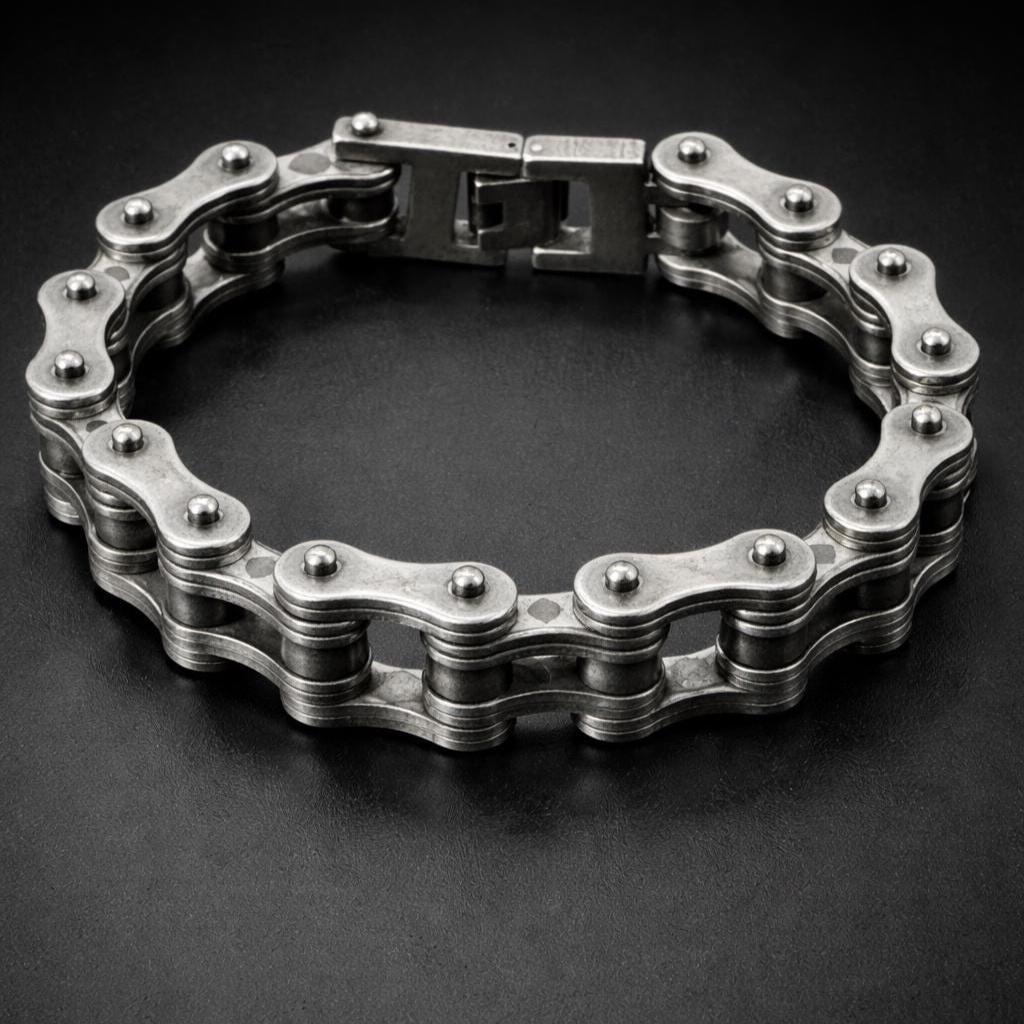 Antique Silver Biker Chain Bracelet: Rugged Gift for Men