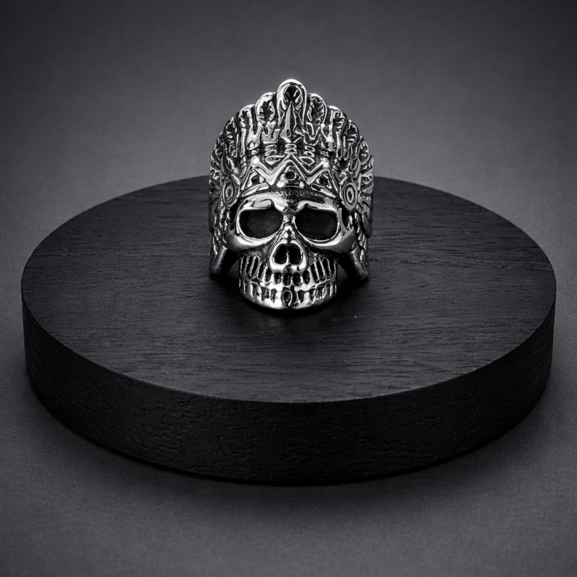 Heavy Skull Biker Ring for Men, Oxidized Stainless Steel Outlaw Statement Ring